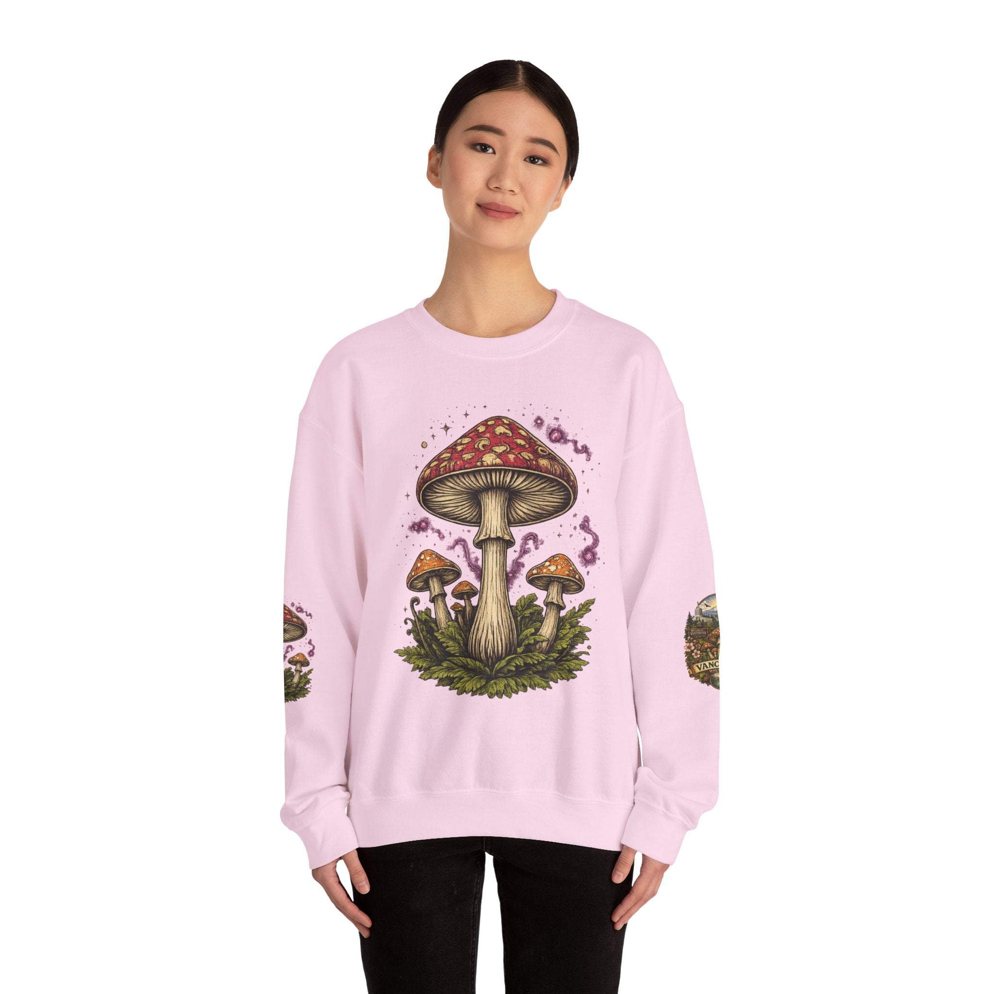 City:  Vancouver Crewneck Sweatshirt — Scenic Pacific Northwest Fungi Design