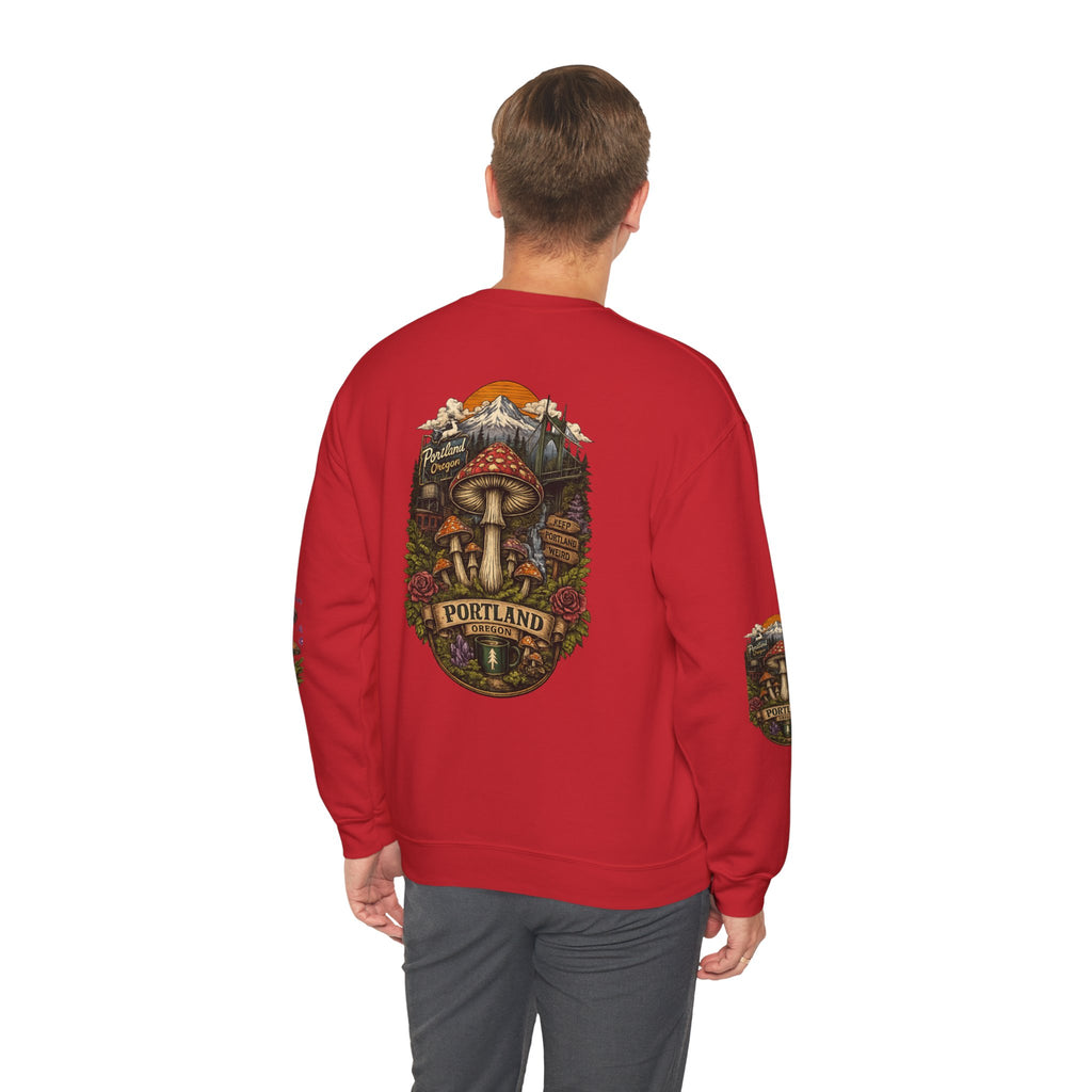 City: Portland Mushroom Crewneck Sweatshirt Vintage Psychedelic Fungi Graphic