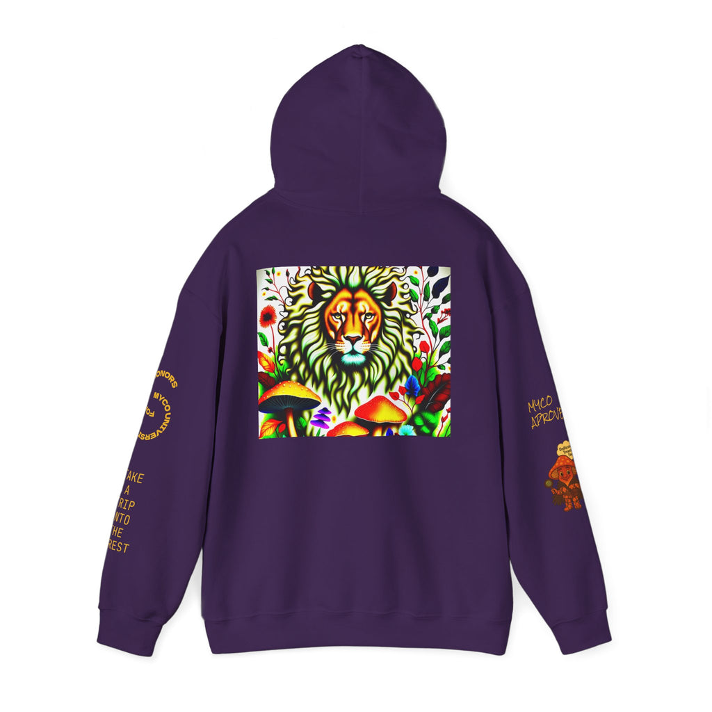 Myco University Lion & Mushroom Hoodie — Psychedelic Lion Graphic Pullover