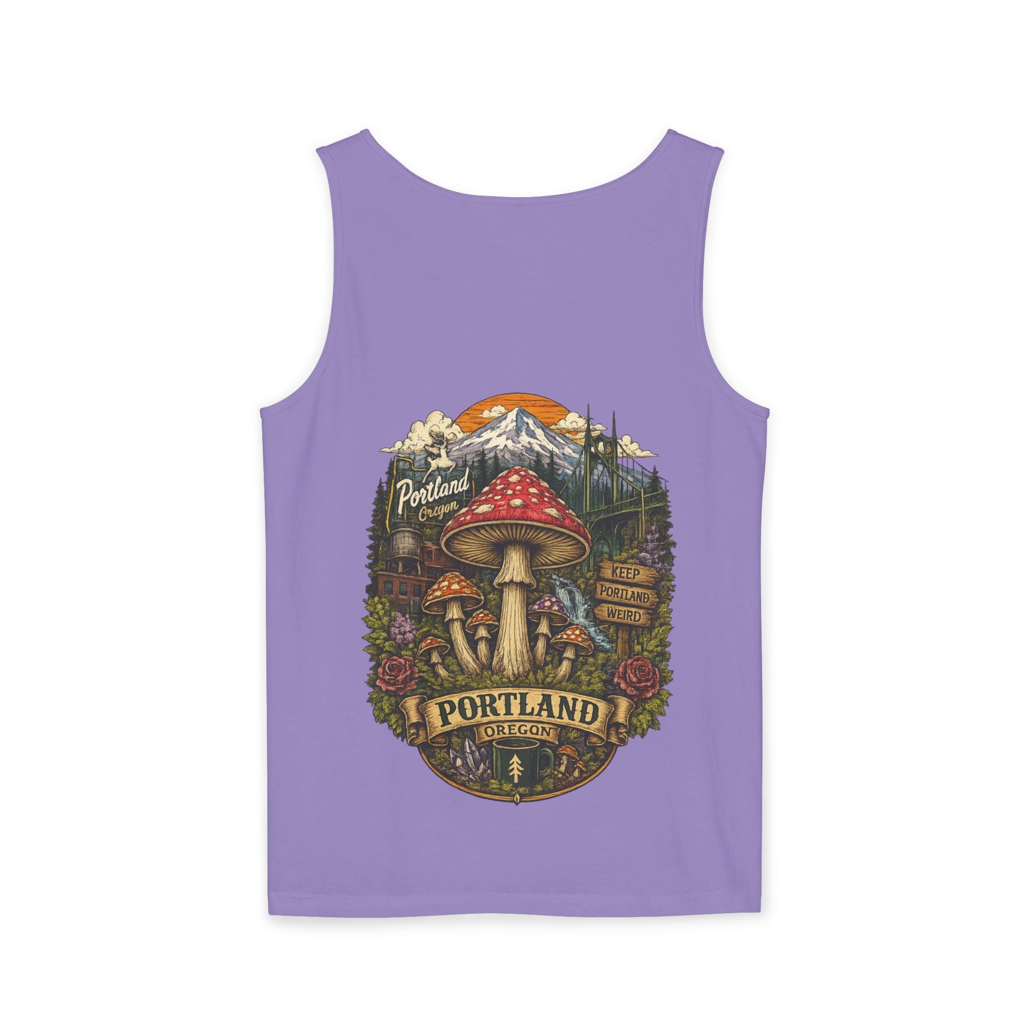 City: Portland Mushroom Graphic Tank Top — Colorful Psychedelic Fungi Design
