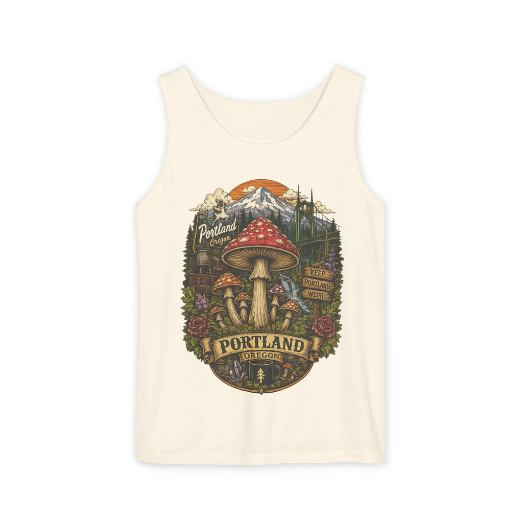 City: Portland Mushroom Tank Top — Vintage Forest Travel Graphic