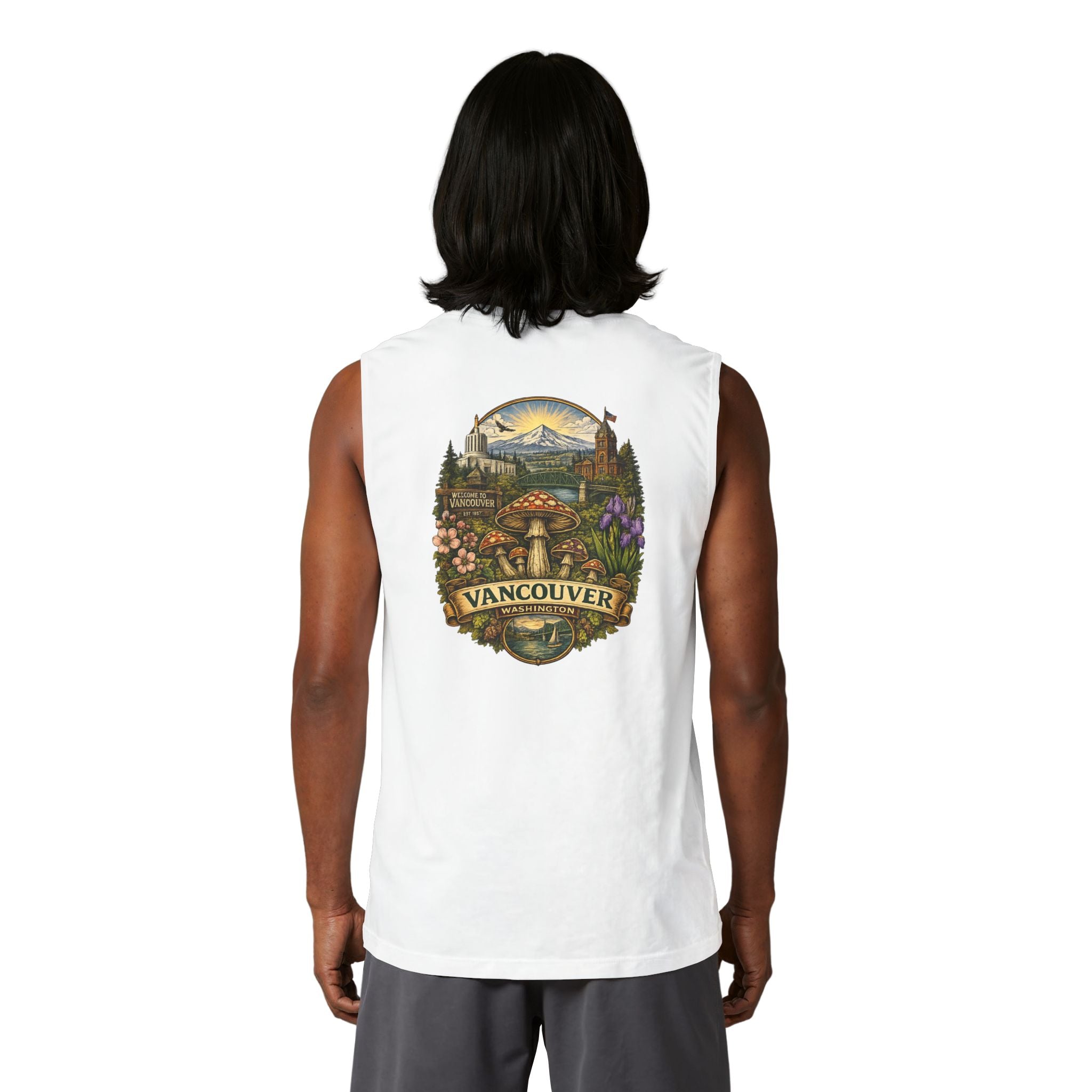City: Vancouver Mushroom Tank Top — Colorful Psychedelic Fungi Graphic Muscle Tee