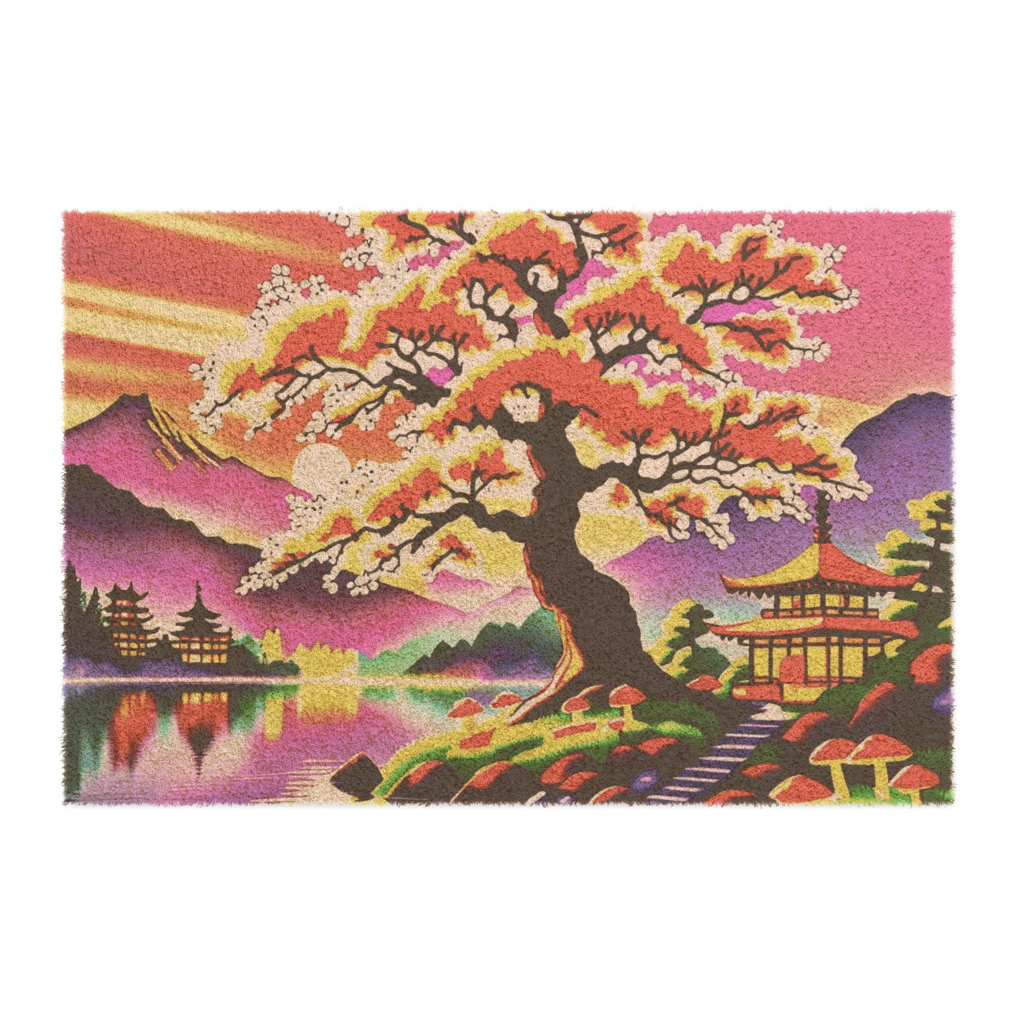 Cherry Blossom Doormat — Japanese Pagoda Entryway Mat
