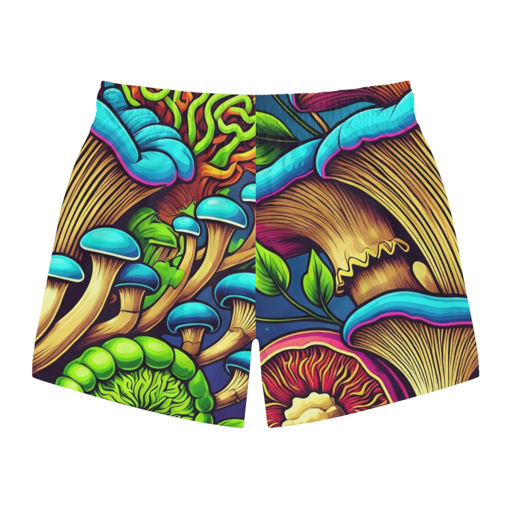 Mushroom Psychedelic Swim Trunks — Vibrant All-Over Print Beach Shorts