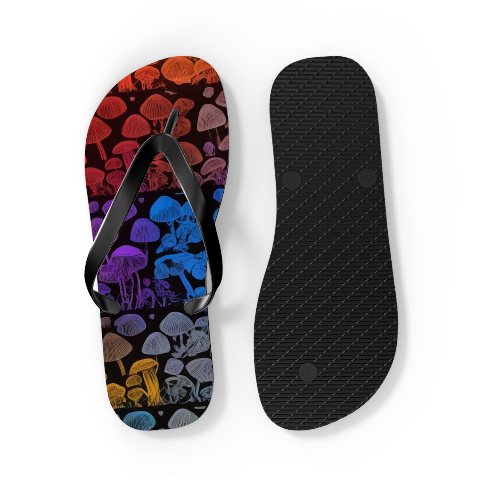 Rainbow Psychedelic Mushroom Flip Flops – Colorful Jellyfish & Mushroom Beach Sandals