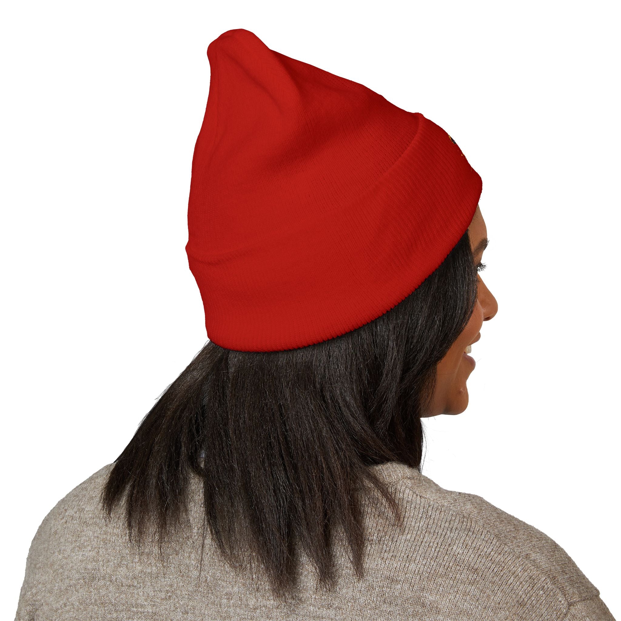Beanie: Embroidered Colorful Mushroom Beanie — Cute Cuffed Knit Hat