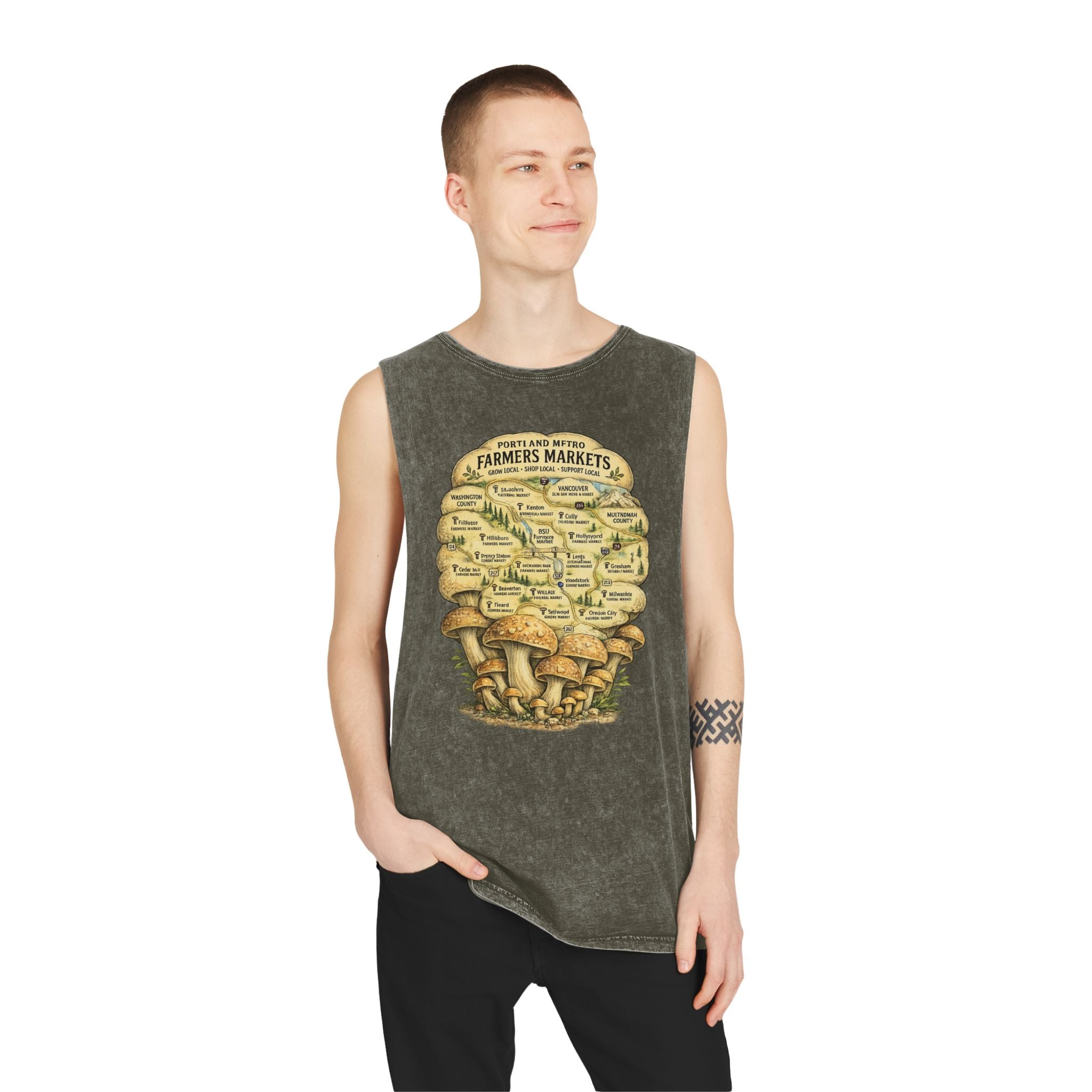 Portland Mushroom Festival Tank — Farmers Markets Map Stonewash Tank