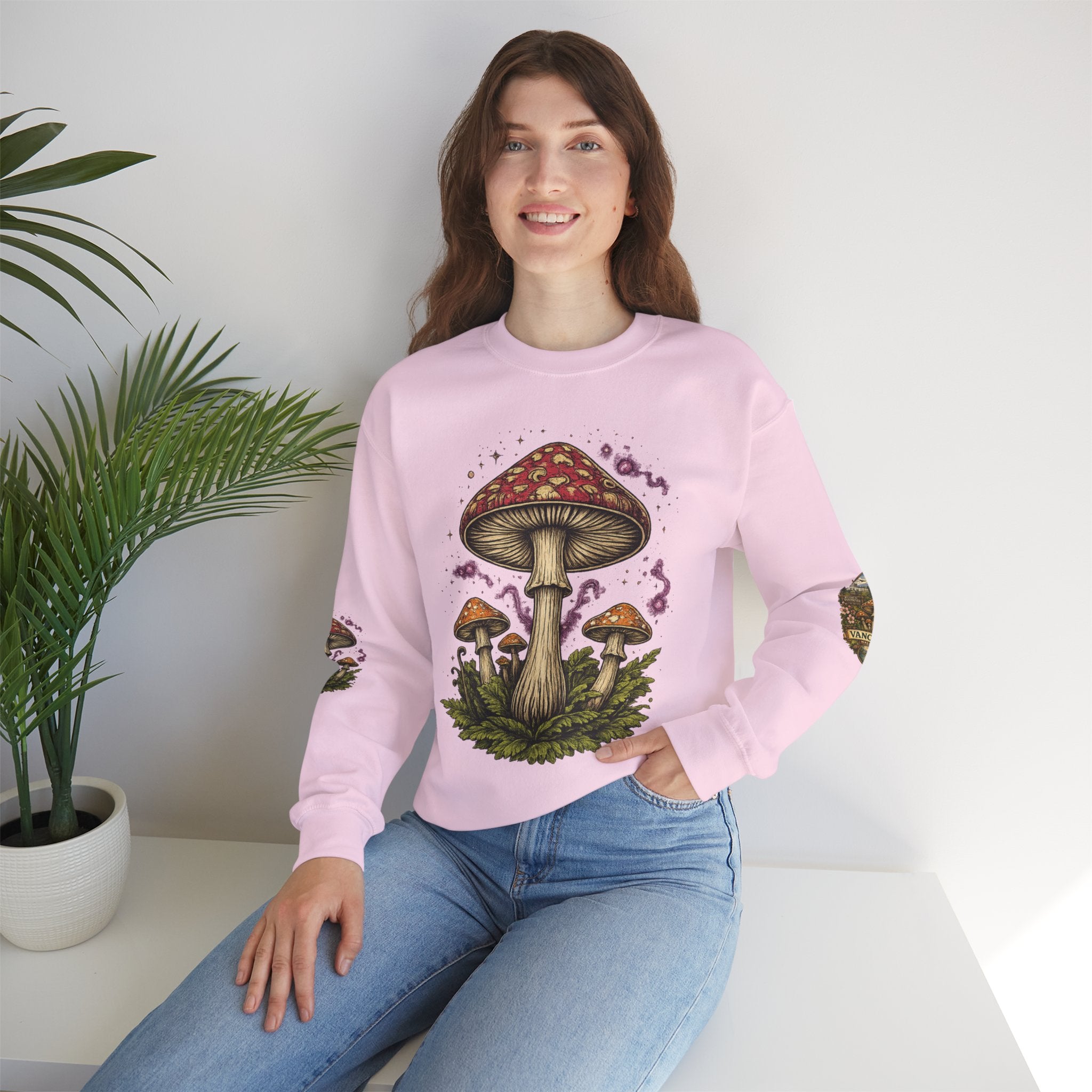 City:  Vancouver Crewneck Sweatshirt — Scenic Pacific Northwest Fungi Design