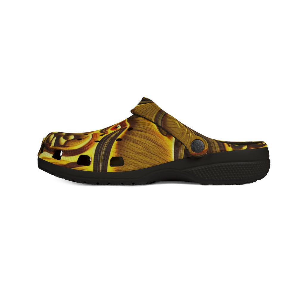 Golden Swirl EVA Foam Clogs — Abstract Metallic Pattern Slip-Ons