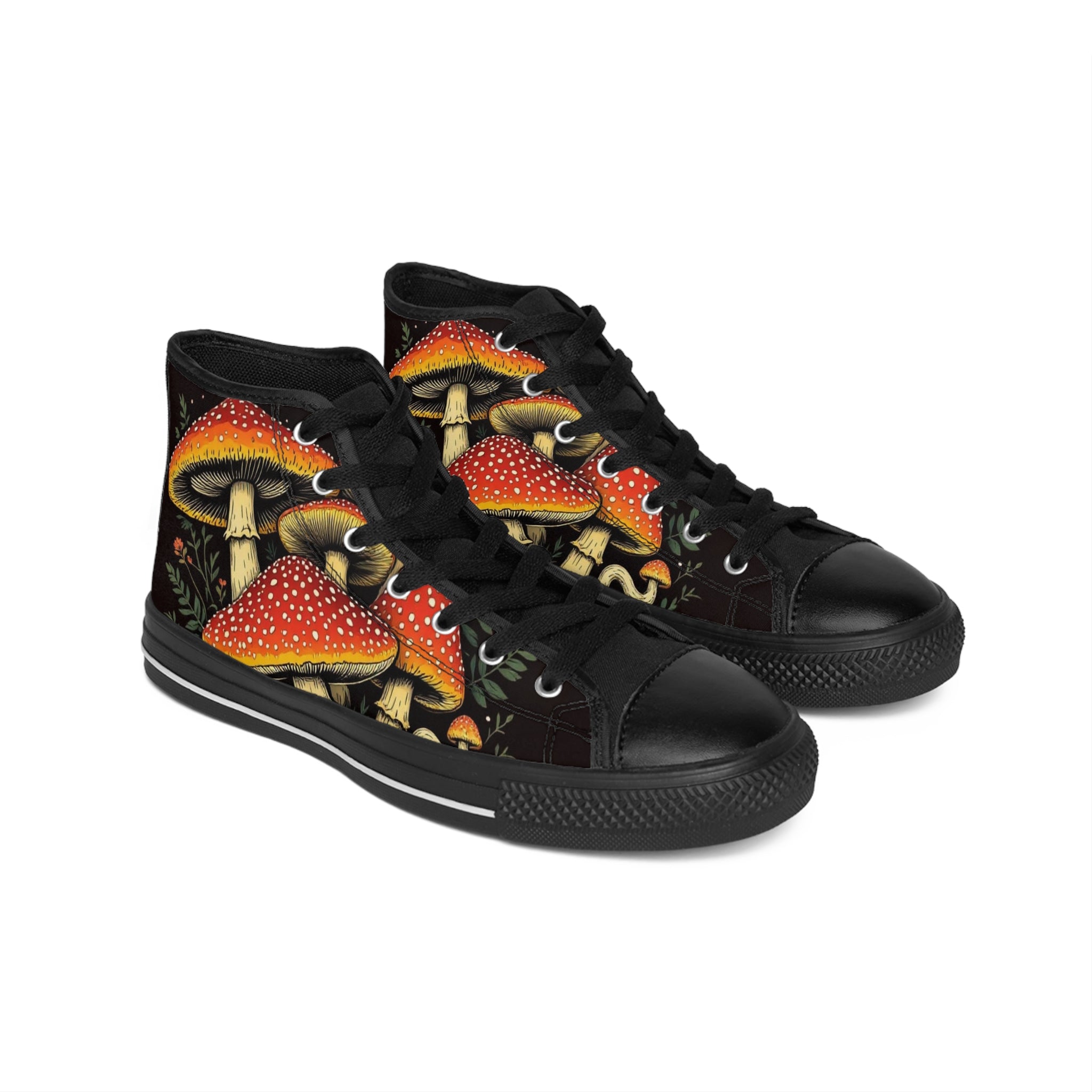 Mushroom Print High-Top Sneakers – Red Toadstool Graphic Women's Shoes