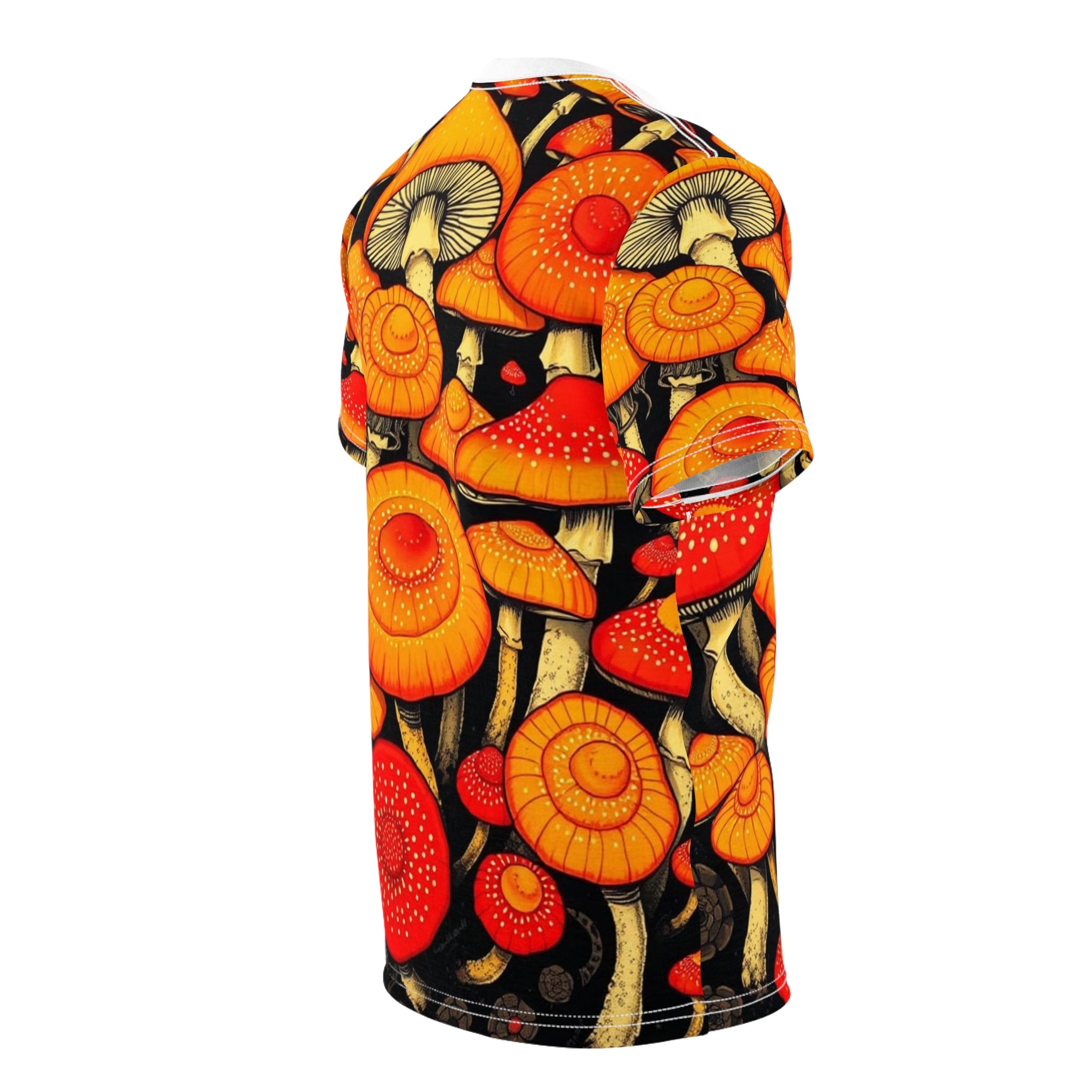 Camiseta con estampado completo de hongos psicodélicos anaranjados