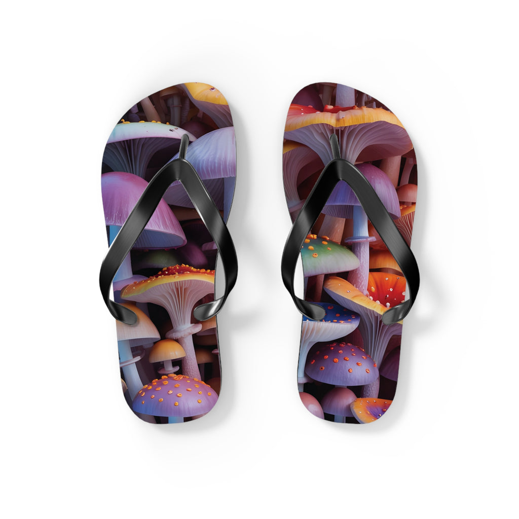 Flops: Psychedelic Mushroom Flip Flops - Colorful Fantasy Beach Sandals