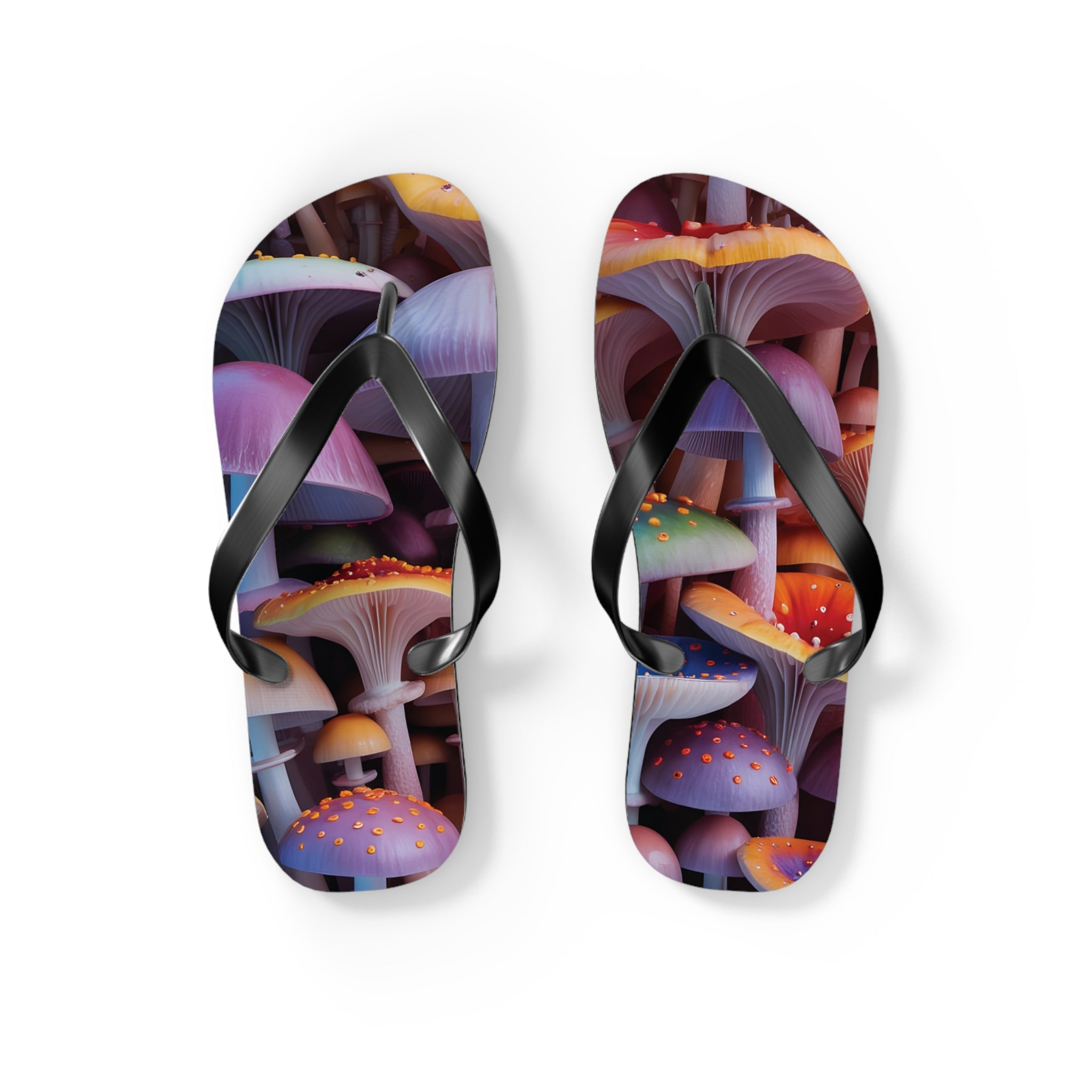 Flops: Psychedelic Mushroom Flip Flops - Colorful Fantasy Beach Sandals