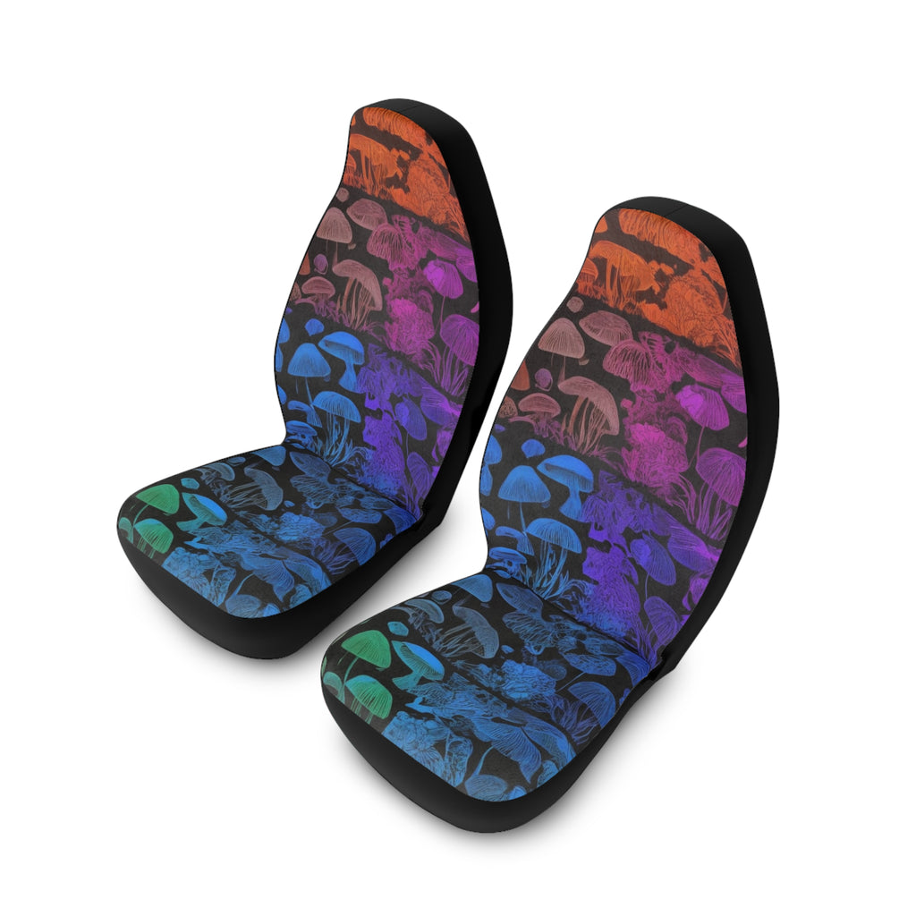 Psychedelic Rainbow Mushroom Car Seat Covers — Polyester Front Seat Protectors