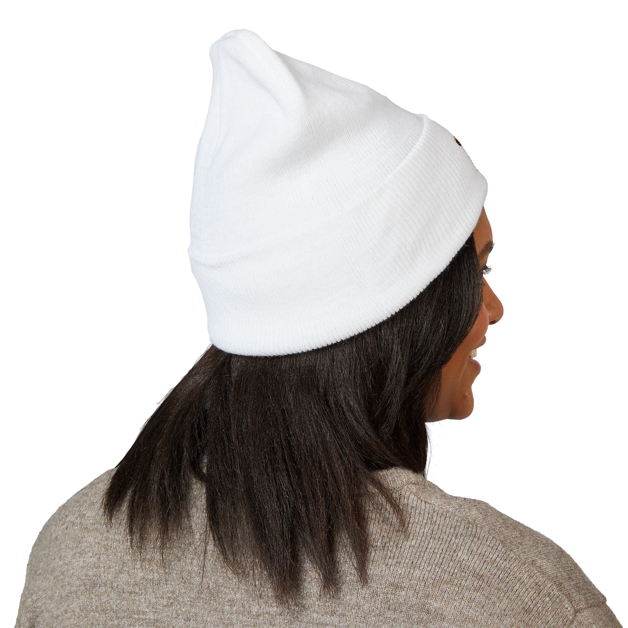 Beanie: Embroidered Colorful Mushroom Beanie — Cute Cuffed Knit Hat