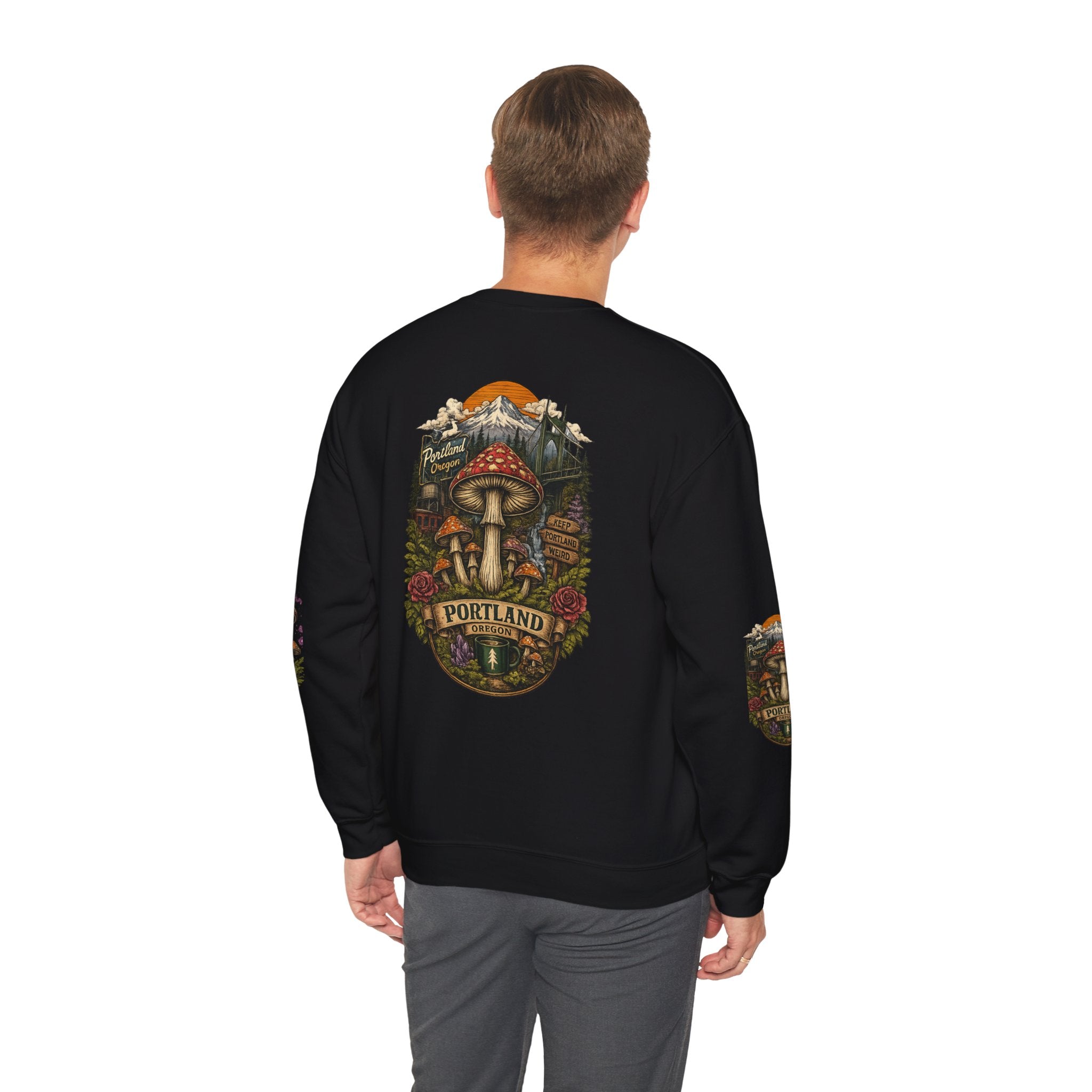 City: Portland Mushroom Crewneck Sweatshirt Vintage Psychedelic Fungi Graphic