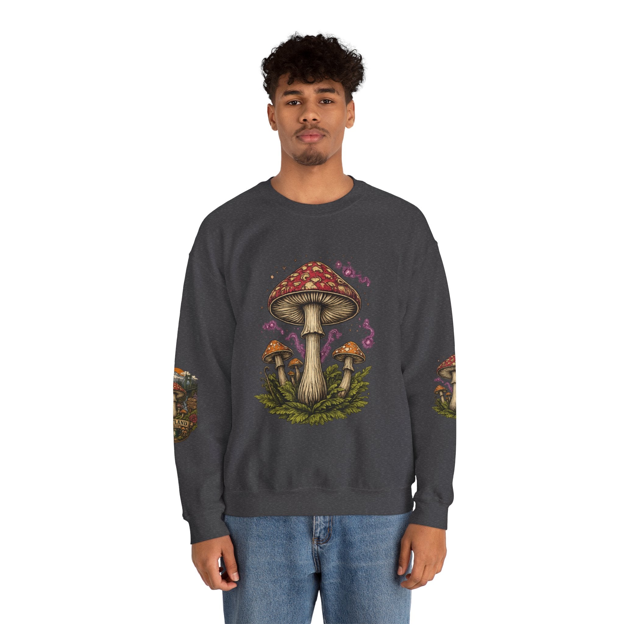 Mushroom Crewneck Sweatshirt — Portland Vintage Psychedelic Fungi Graphic