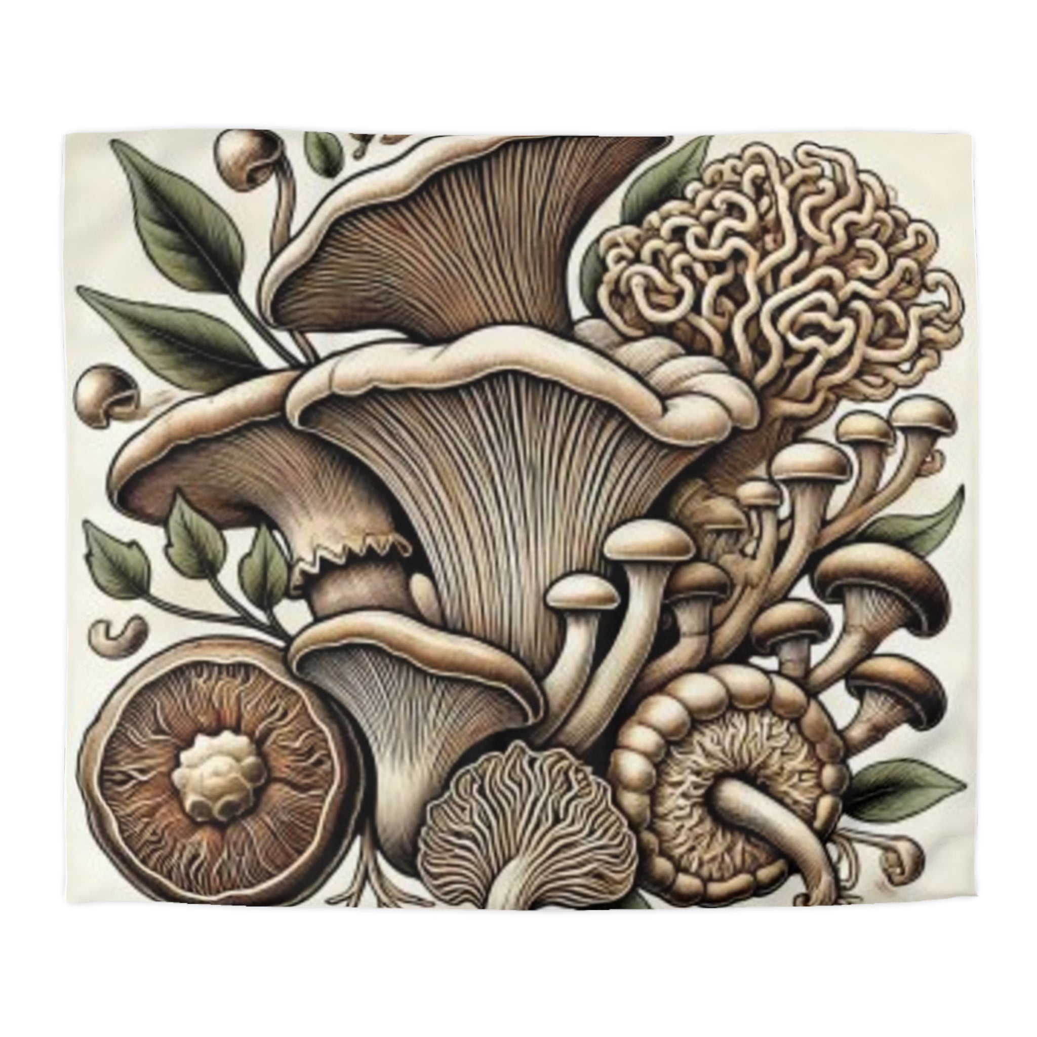 Mushroom Botanical Duvet Cover — Earthy Fungi Illustration Bedding