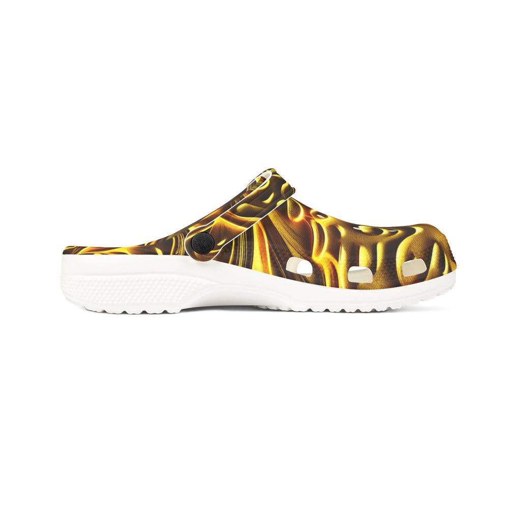 Golden Swirl EVA Foam Clogs — Abstract Metallic Pattern Slip-Ons
