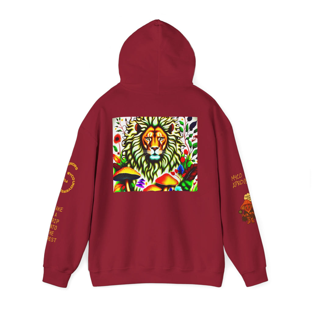 Myco University Lion & Mushroom Hoodie — Psychedelic Lion Graphic Pullover