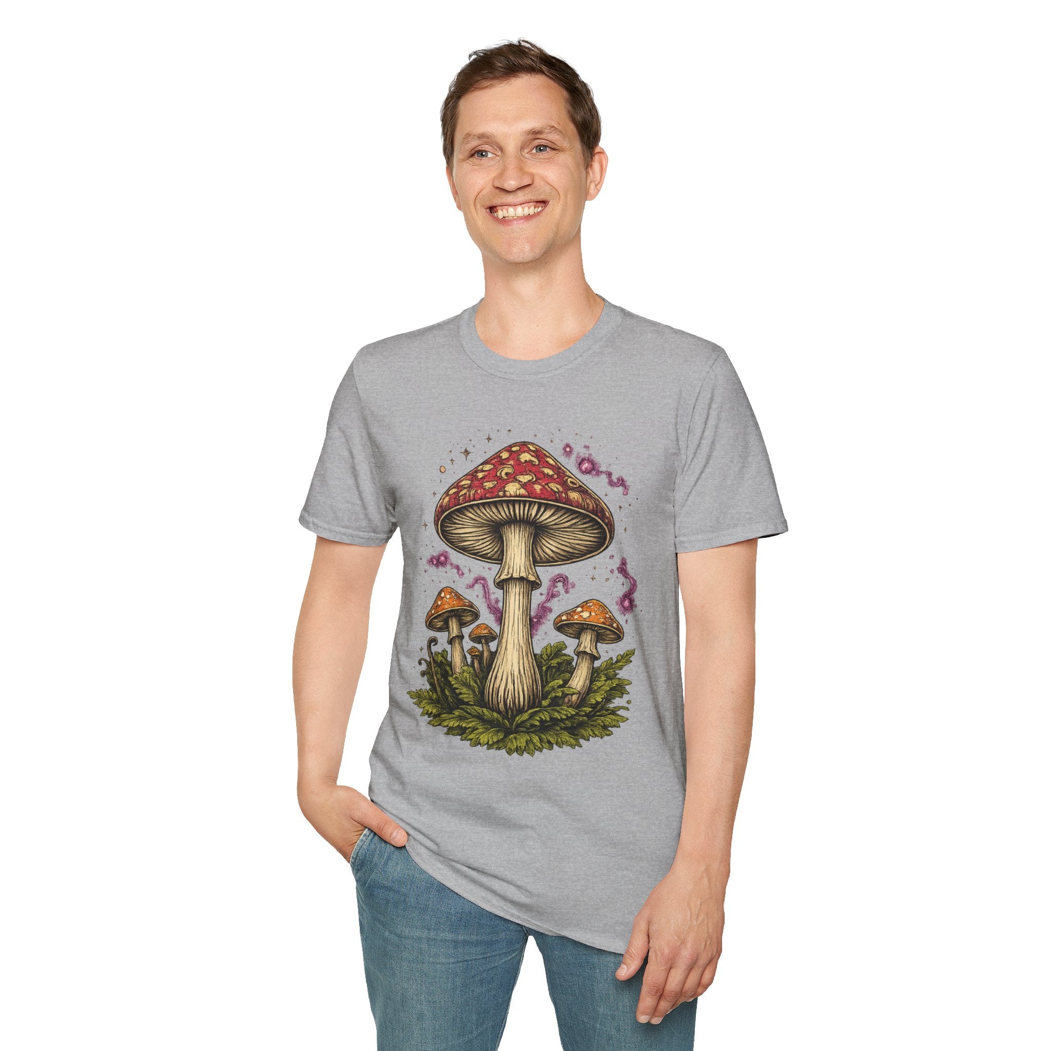 Psychedelic Mushroom Graphic T-Shirt — Red Amanita Illustration