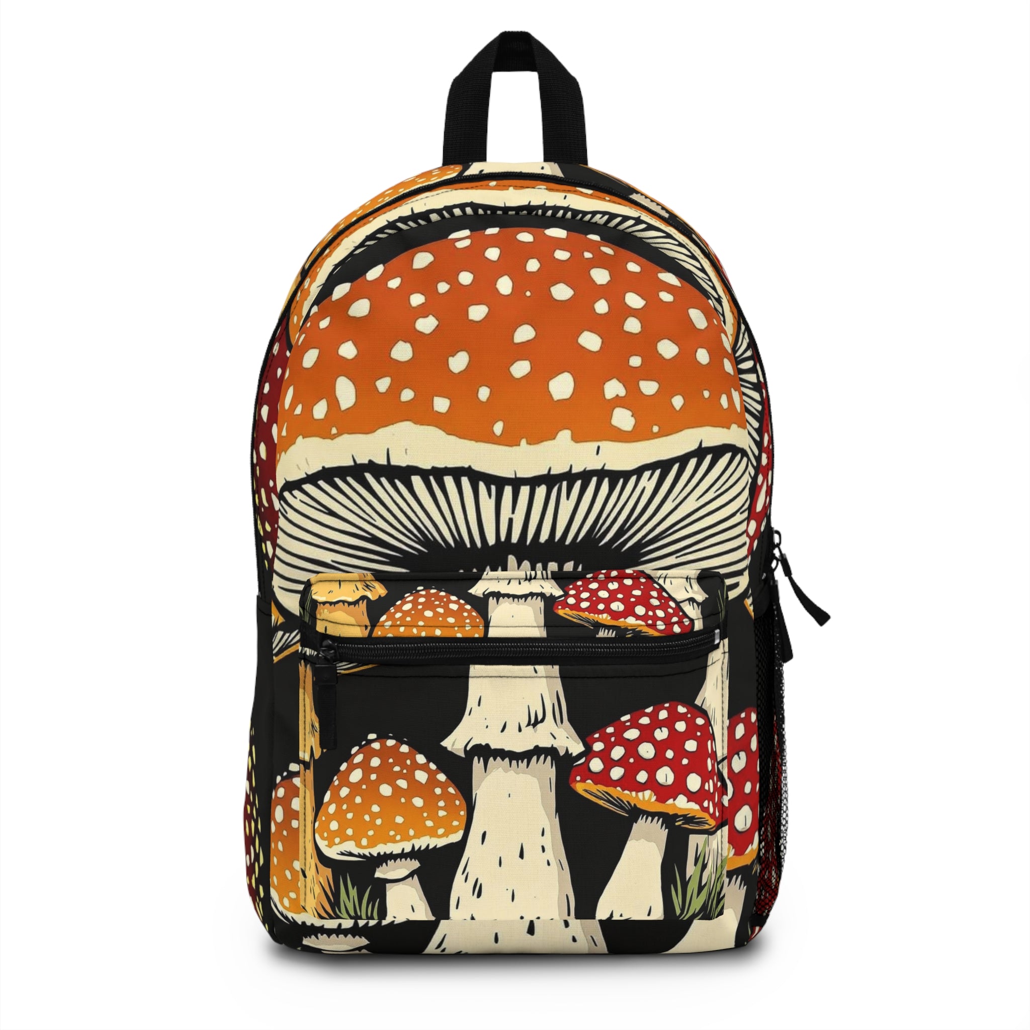 Mushroom Forest Backpack — Retro Red & Orange Toadstool Daypack