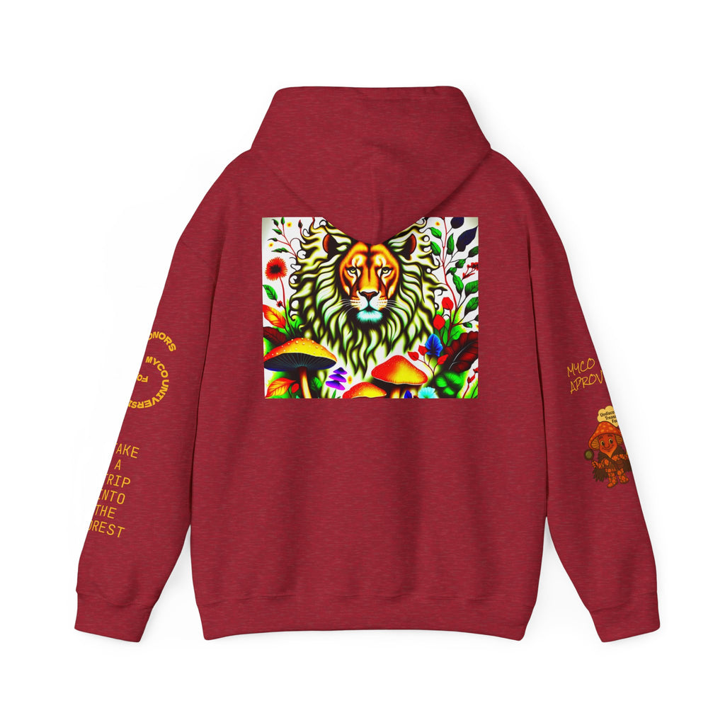 Myco University Lion & Mushroom Hoodie — Psychedelic Lion Graphic Pullover