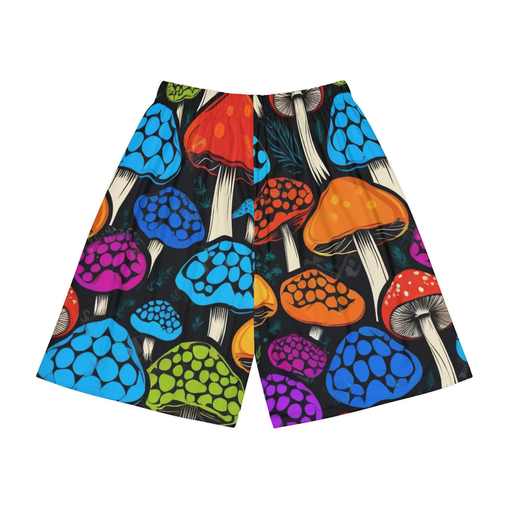 Pantalones Cortos Deportivos con Estampado de Champiñones — Estampado psicodélico colorido en toda la prenda