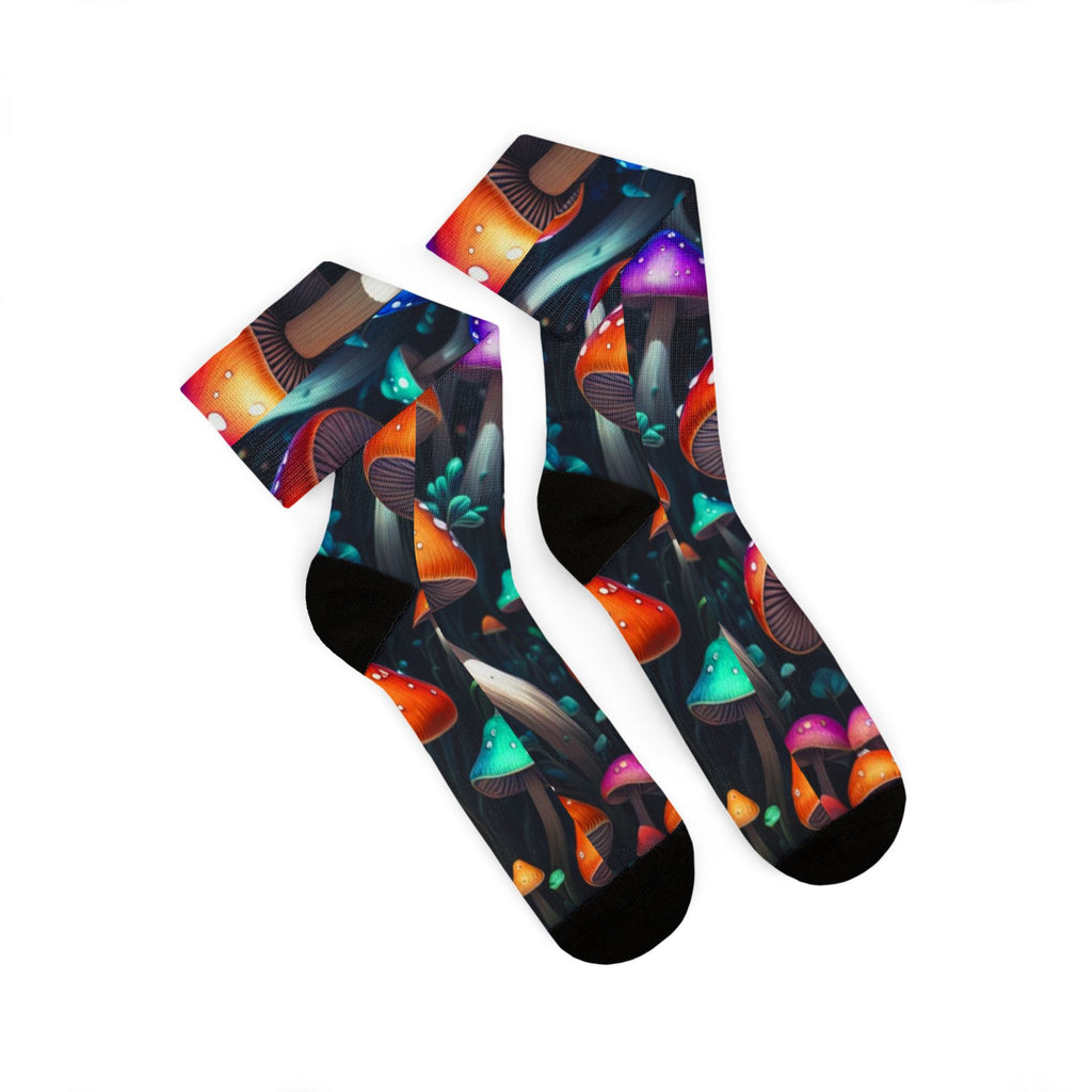 Socks: Psychedelic Mushroom Sublimation Socks — Colorful Fantasy Crew Socks