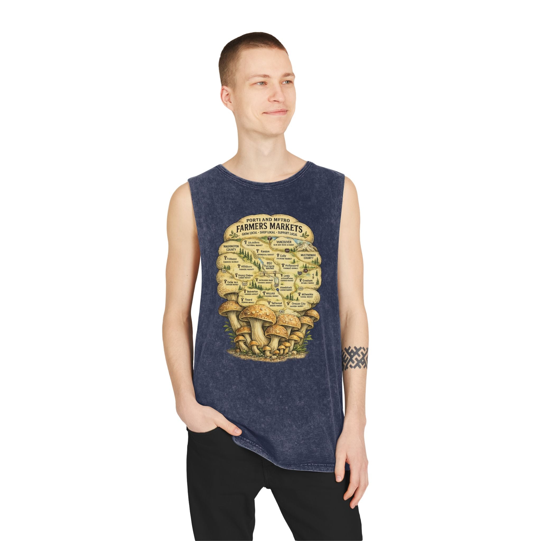 Portland Mushroom Festival Tank — Farmers Markets Map Stonewash Tank