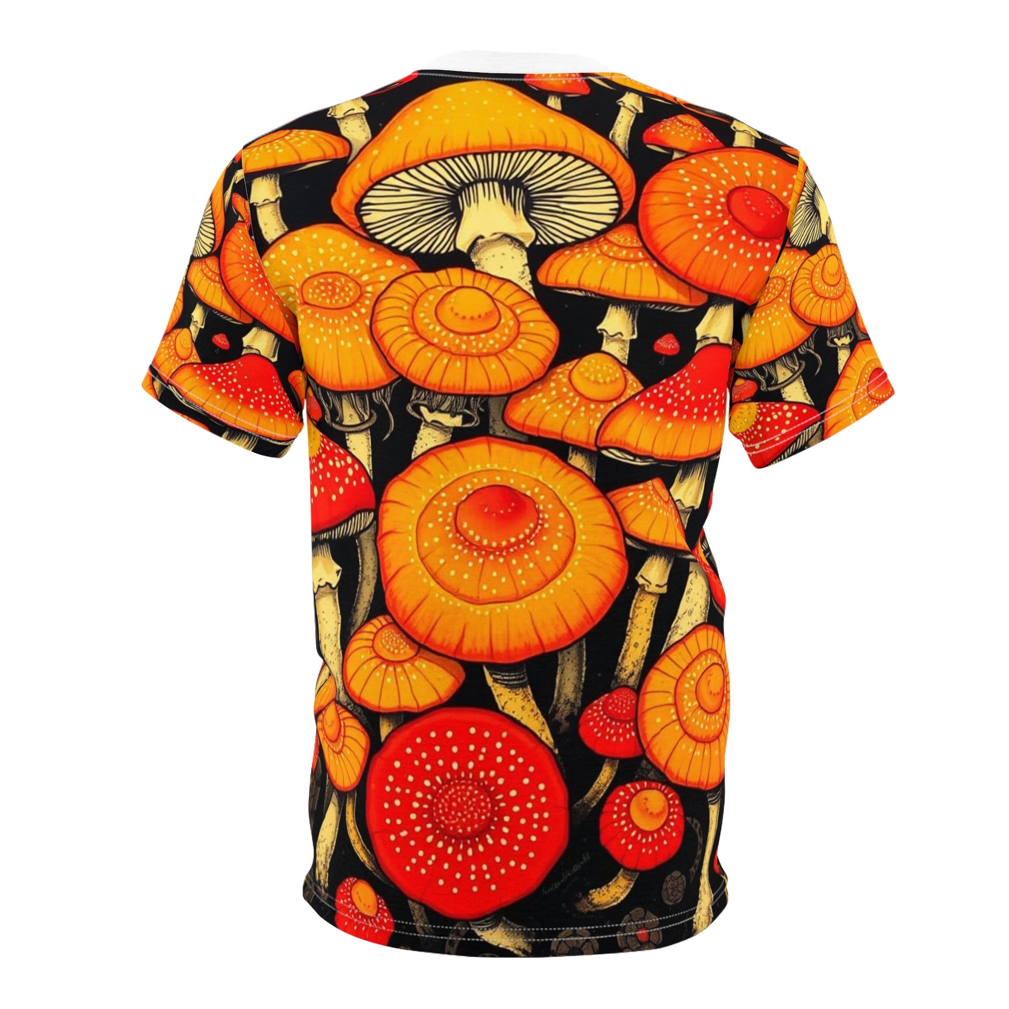 Camiseta con estampado completo de hongos psicodélicos anaranjados