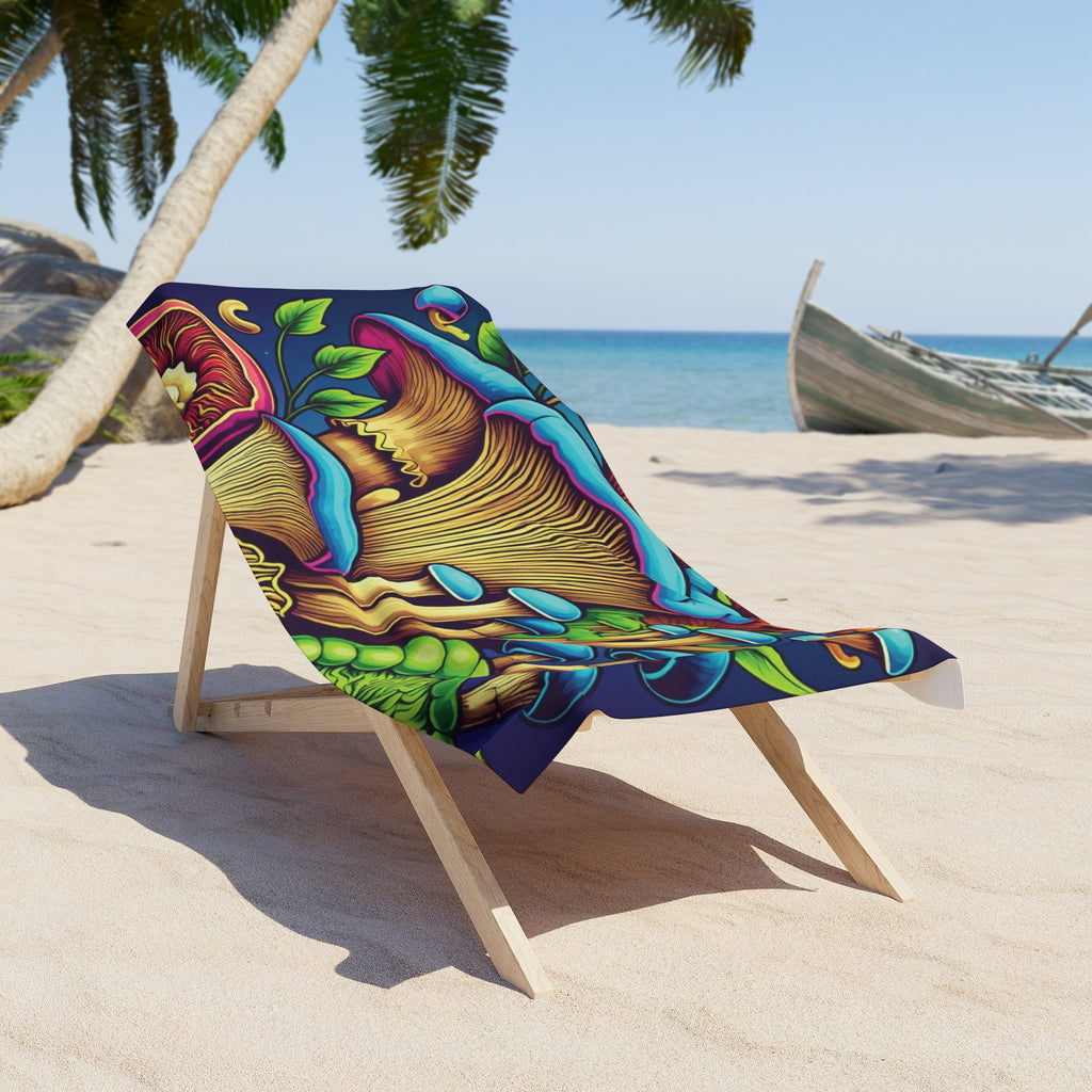 Psychedelic Mushroom Beach Towel — Vibrant Tropical Fungi Design
