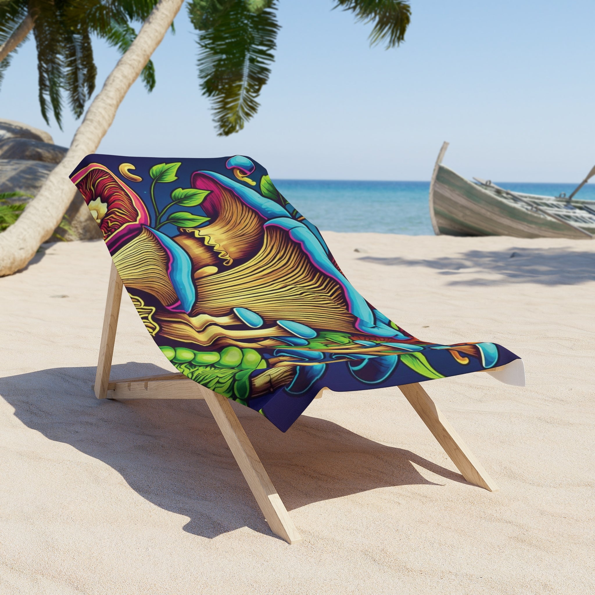 Psychedelic Mushroom Beach Towel — Vibrant Tropical Fungi Design