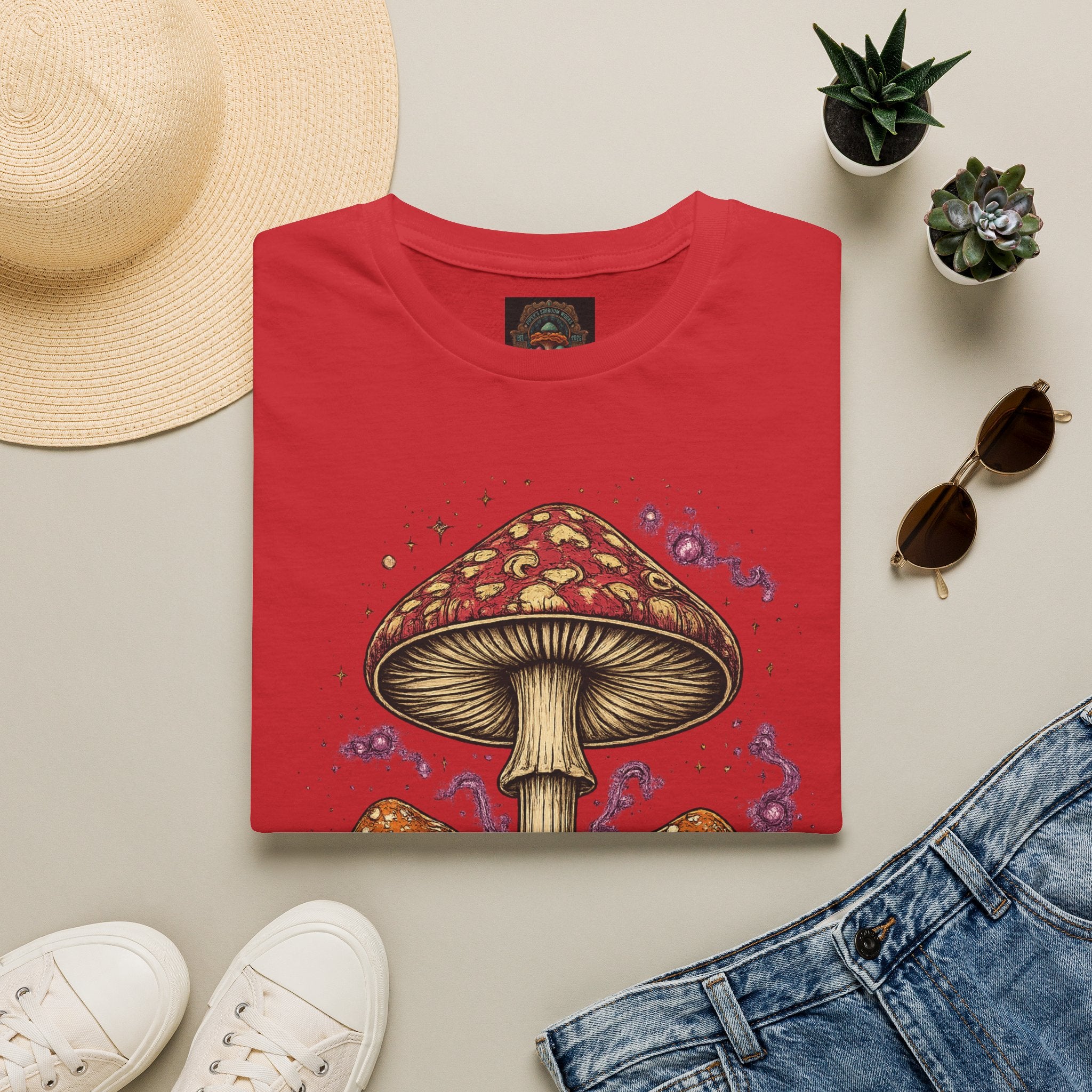 City: Vancouver Mushroom Illustration T-Shirt – Vintage Red Toadstool Graphic