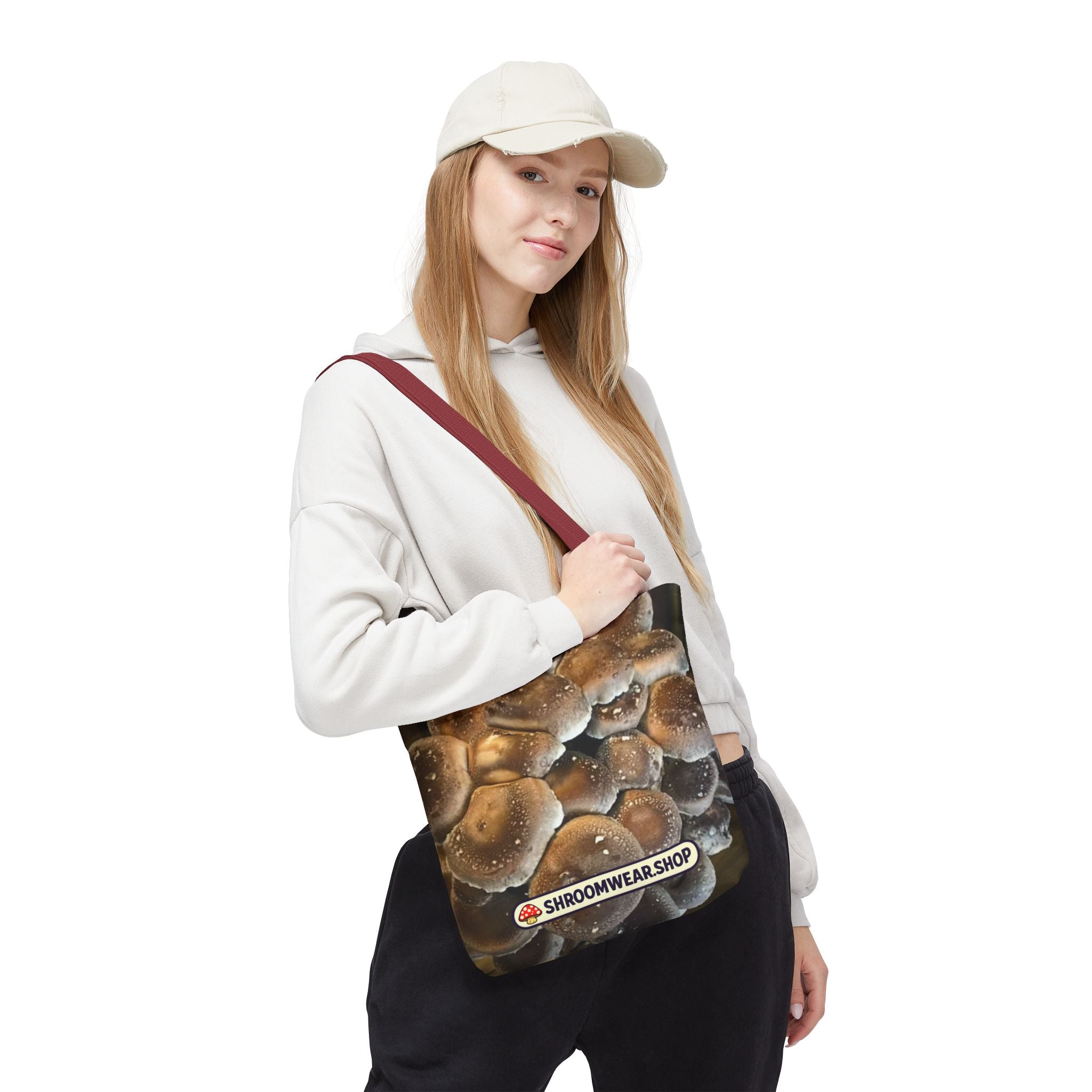 Bag: Mushroom Print Tote Bag-Over-Print Canvas Tote