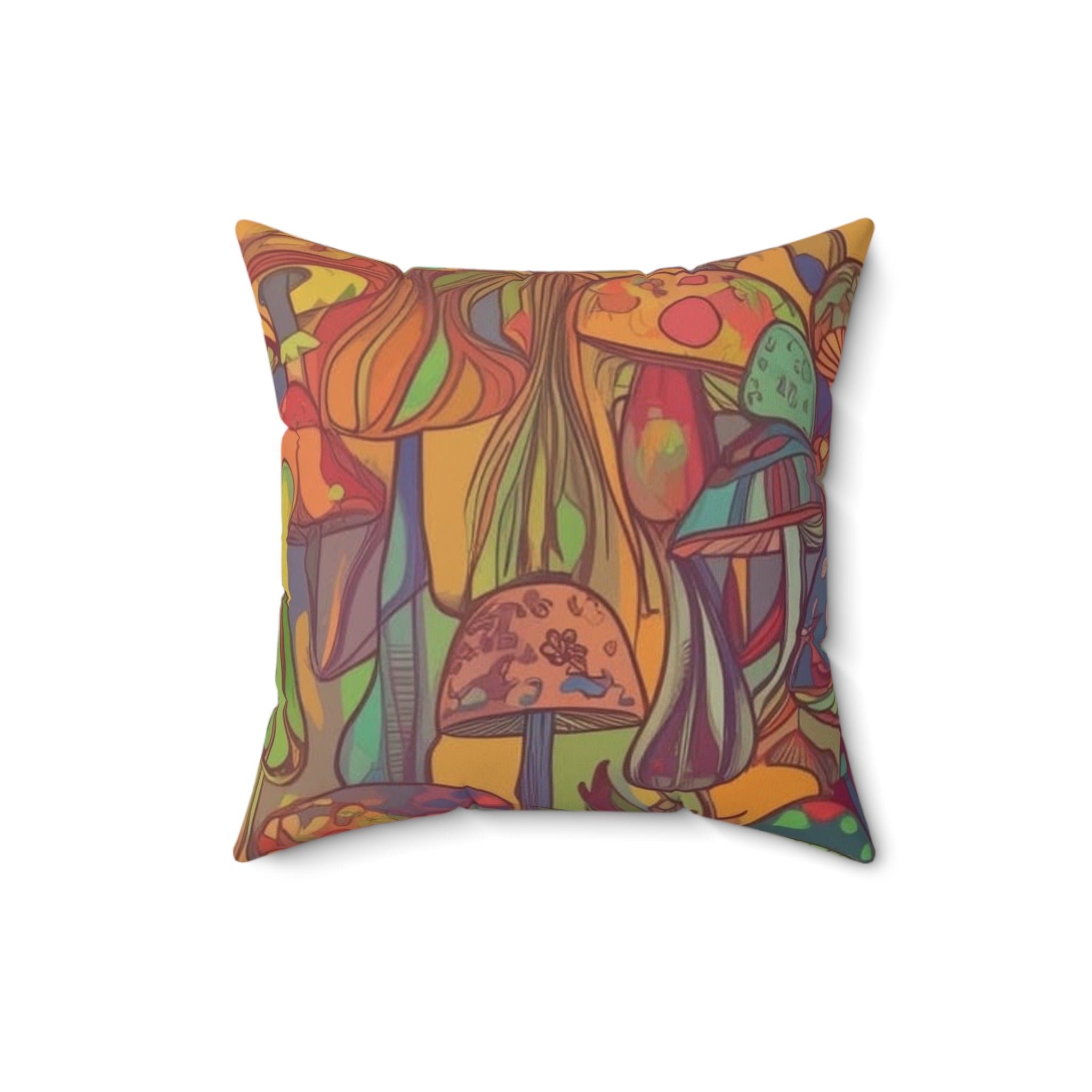 Pillow: Vibrant Mushroom Art Pillow - Boho Home Decor, Cozy Throw Cushion, Gift for Nature Lovers, Colorful Cushions for Living Room