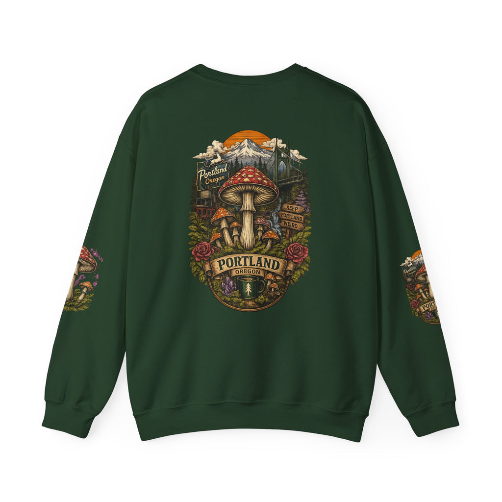 City: Portland Mushroom Crewneck Sweatshirt Vintage Psychedelic Fungi Graphic