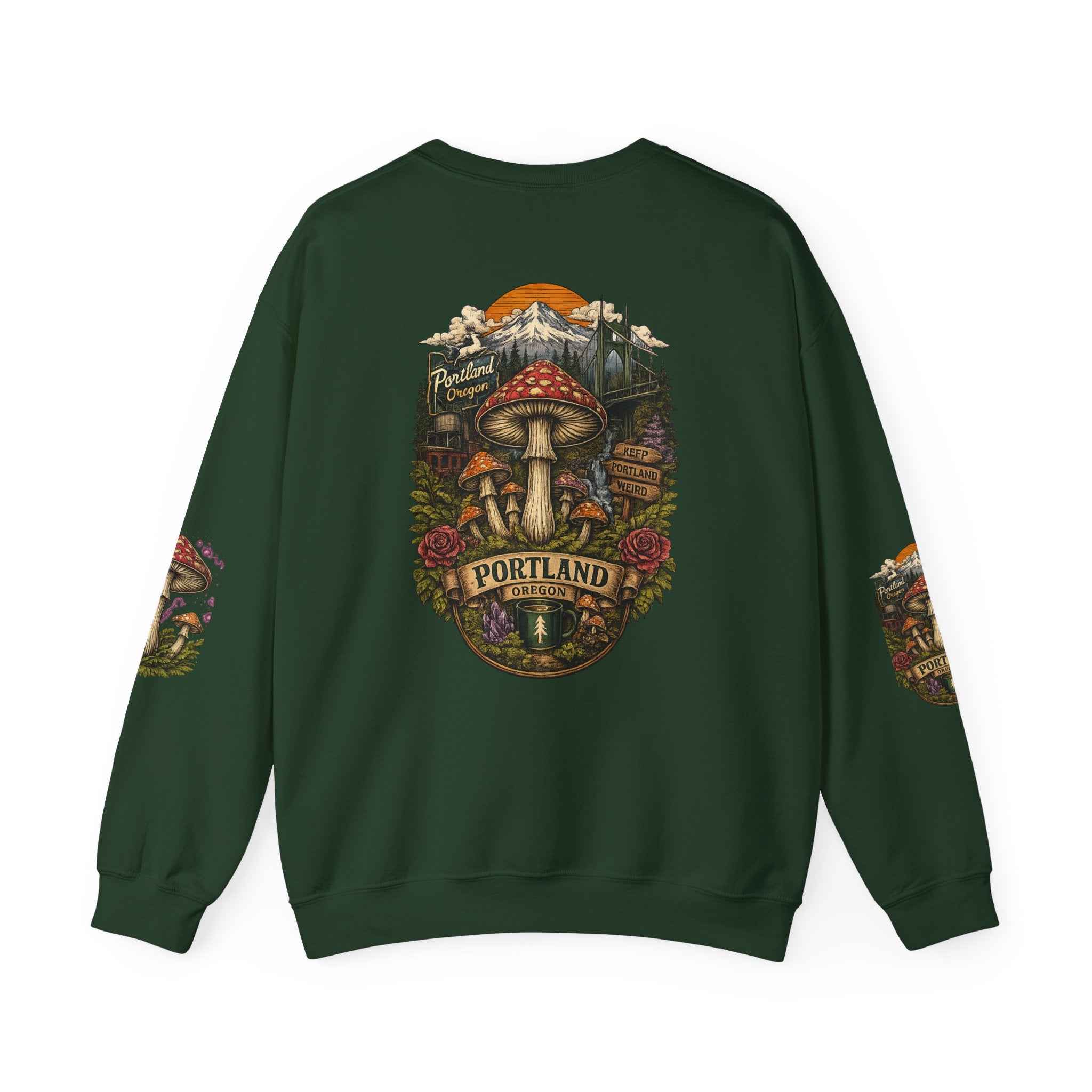City: Portland Mushroom Crewneck Sweatshirt Vintage Psychedelic Fungi Graphic