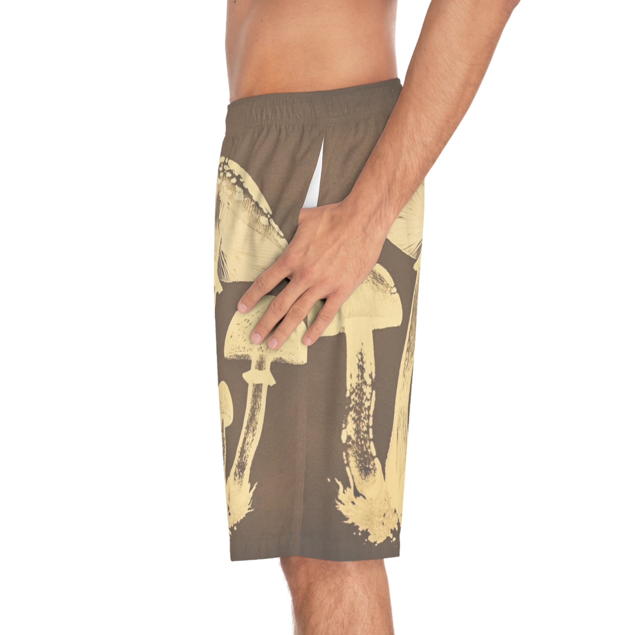 Mushroom Print Board Shorts — Vintage Botanical Surf Trunks