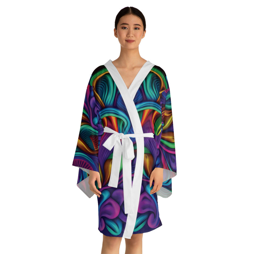 Kimono Robe: Psychedelic Swirl Kimono Robe — Vibrant All-Over Print