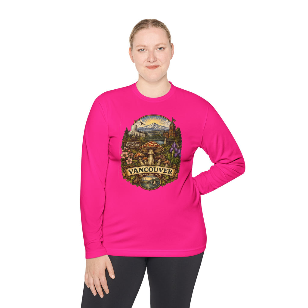 Vancouver Nature Long Sleeve Tee — Scenic Mountains & Mushroom Art