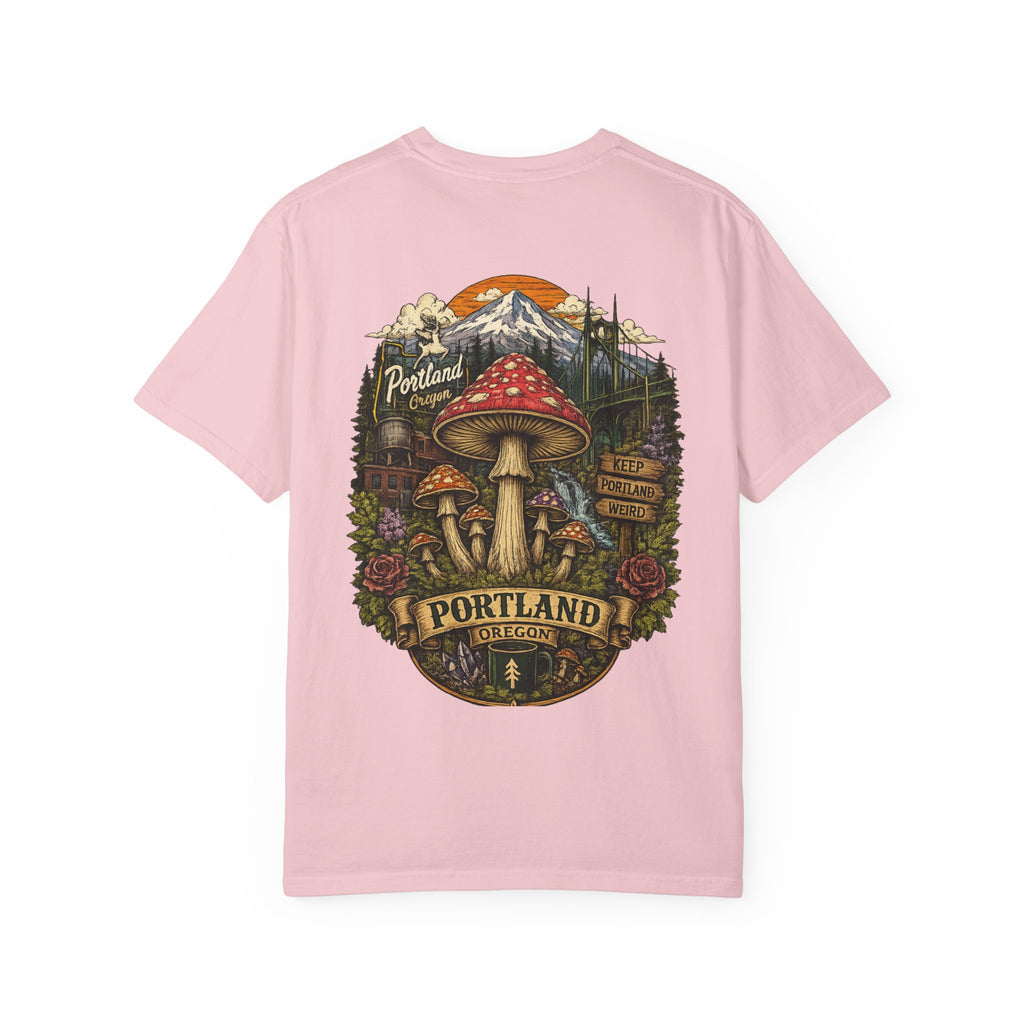 City: Portland Mushroom Graphic T-Shirt — Vintage Forest Amanita Design