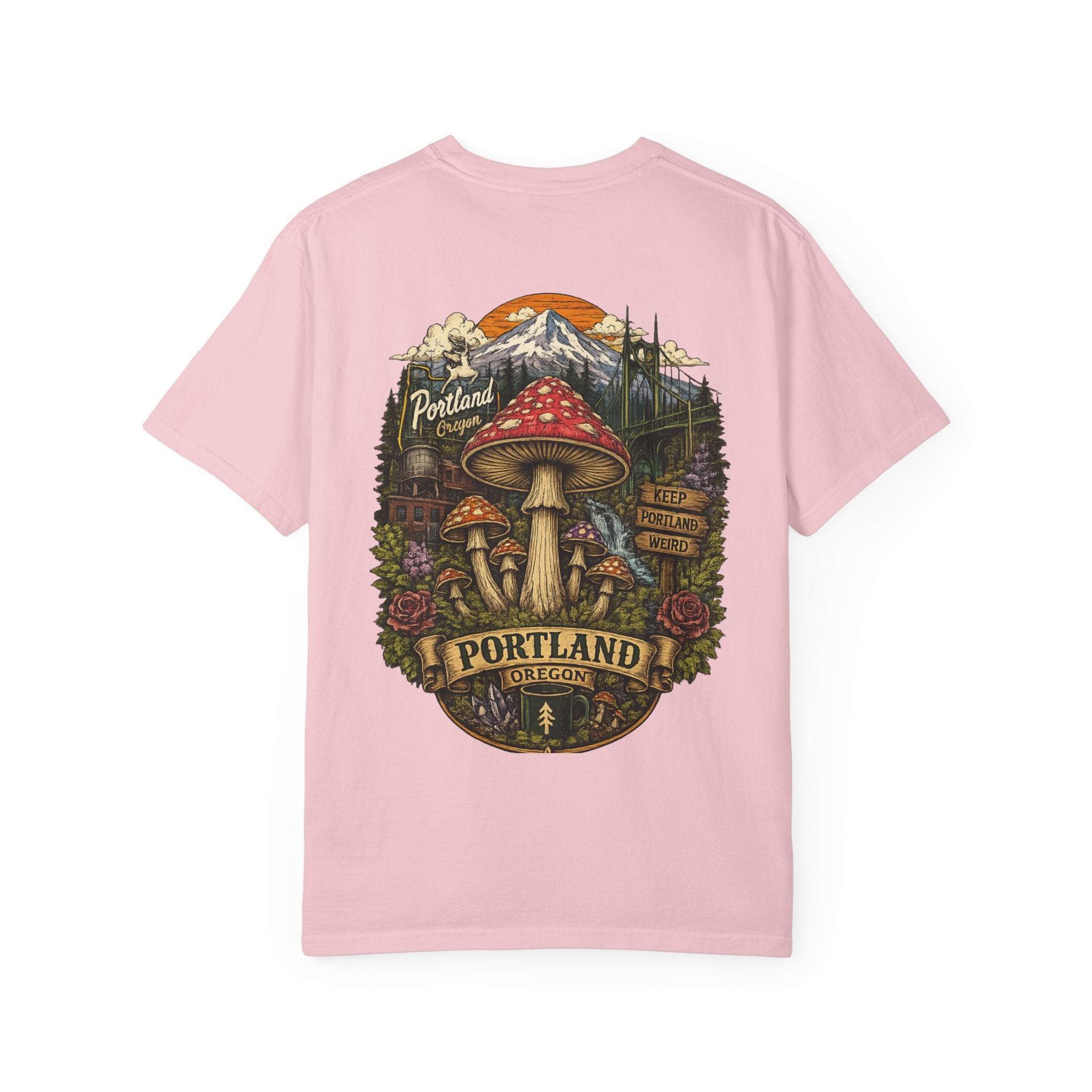 City: Portland Mushroom Graphic T-Shirt — Vintage Forest Amanita Design