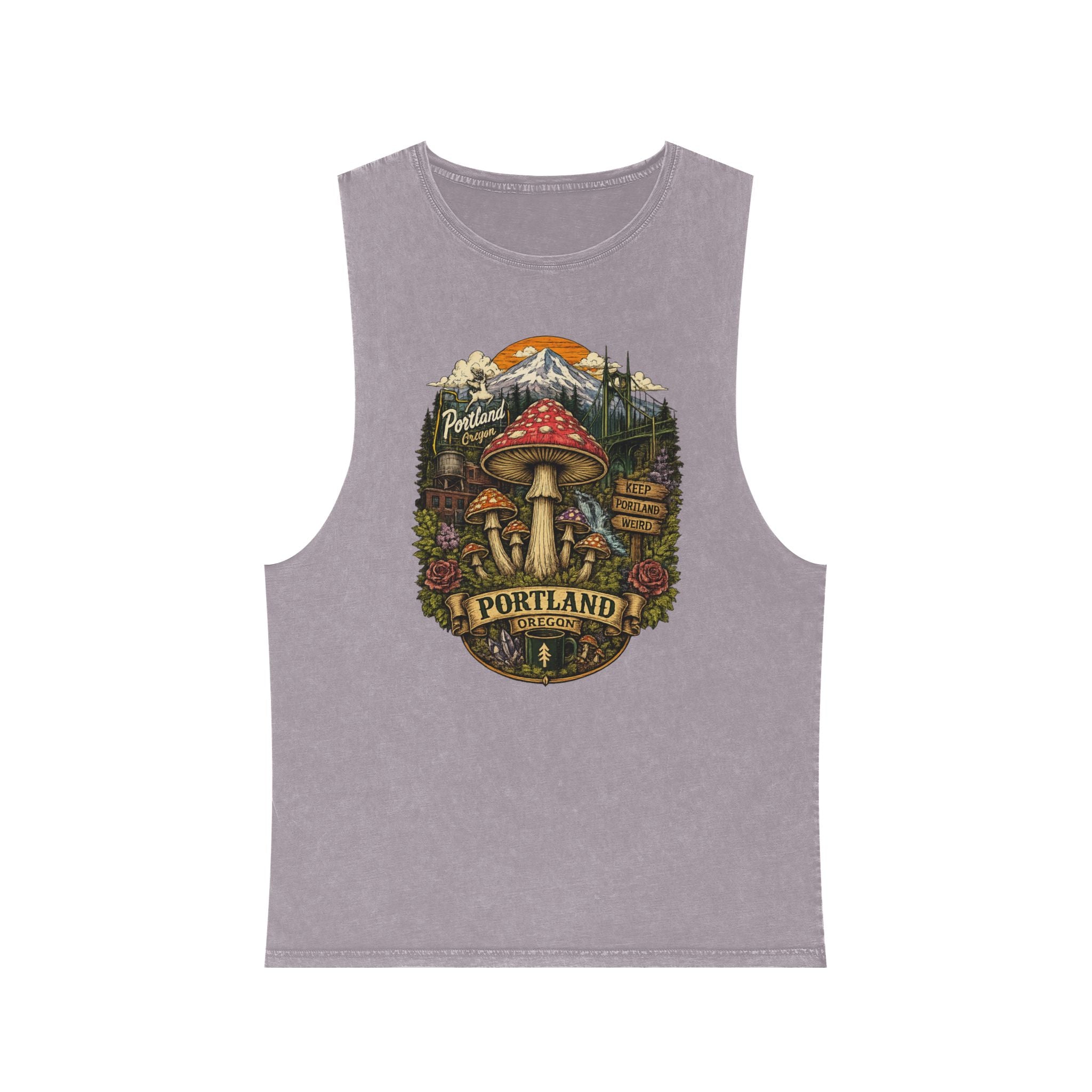 Portland Mushroom Graphic Tank — Stonewash Vintage Nature Tank Top
