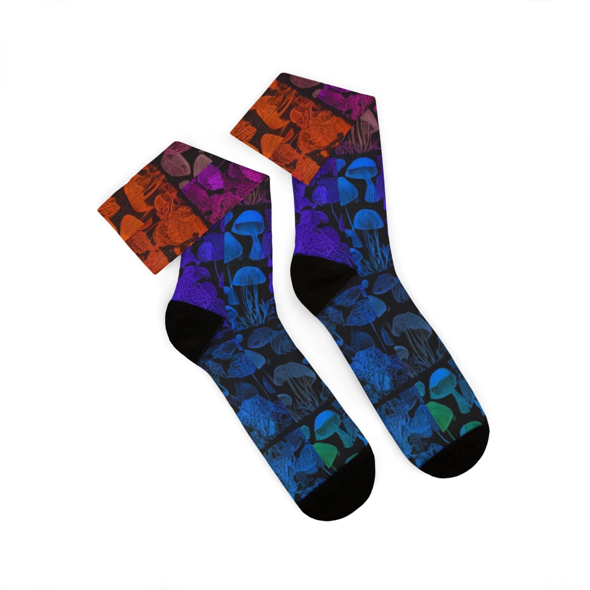 Mushroom Tie-Dye Sublimation Socks — Colorful Psychedelic Fungi Crew Socks