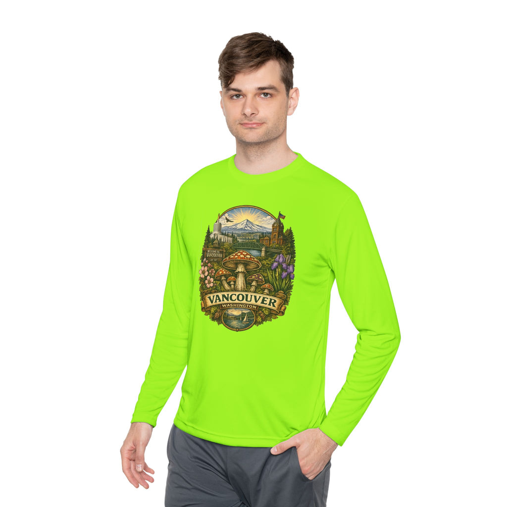 Vancouver Nature Long Sleeve Tee — Scenic Mountains & Mushroom Art