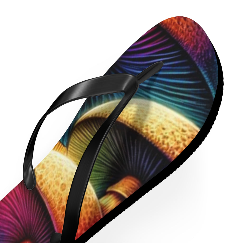 Mushroom Rainbow Flip Flops – Colorful Psychedelic Fungi Beach Sandals