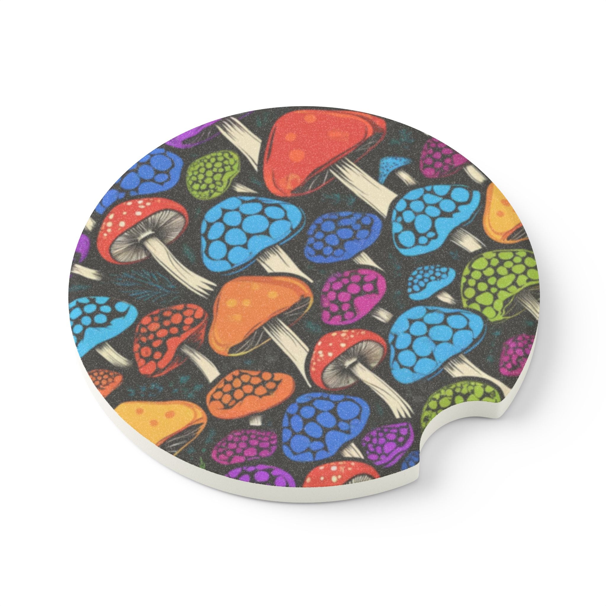 Colorful Mushroom Soapstone Car Coaster — Non-Slip Decorative Drink Holder