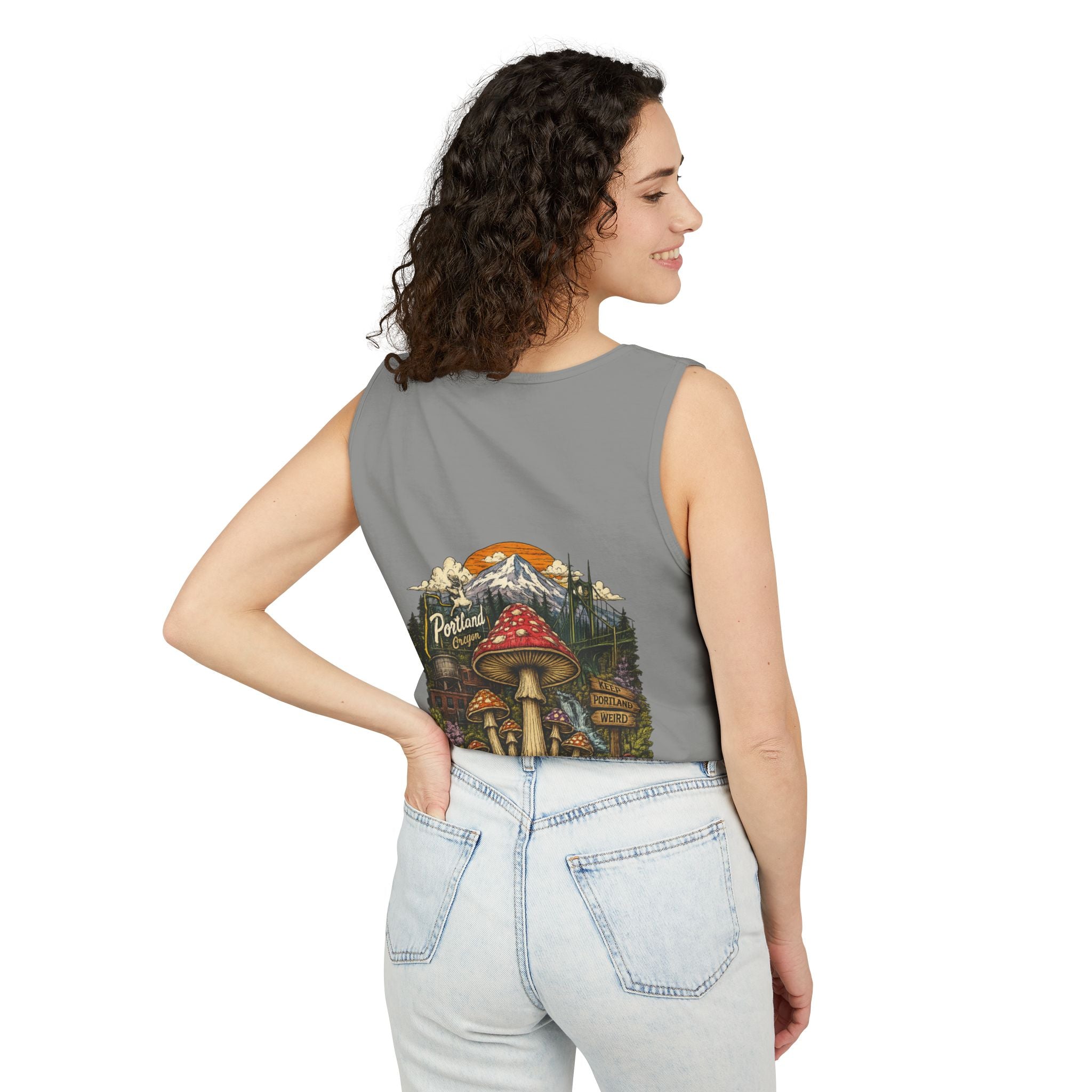 City: Portland Mushroom Graphic Tank Top — Colorful Psychedelic Fungi Design