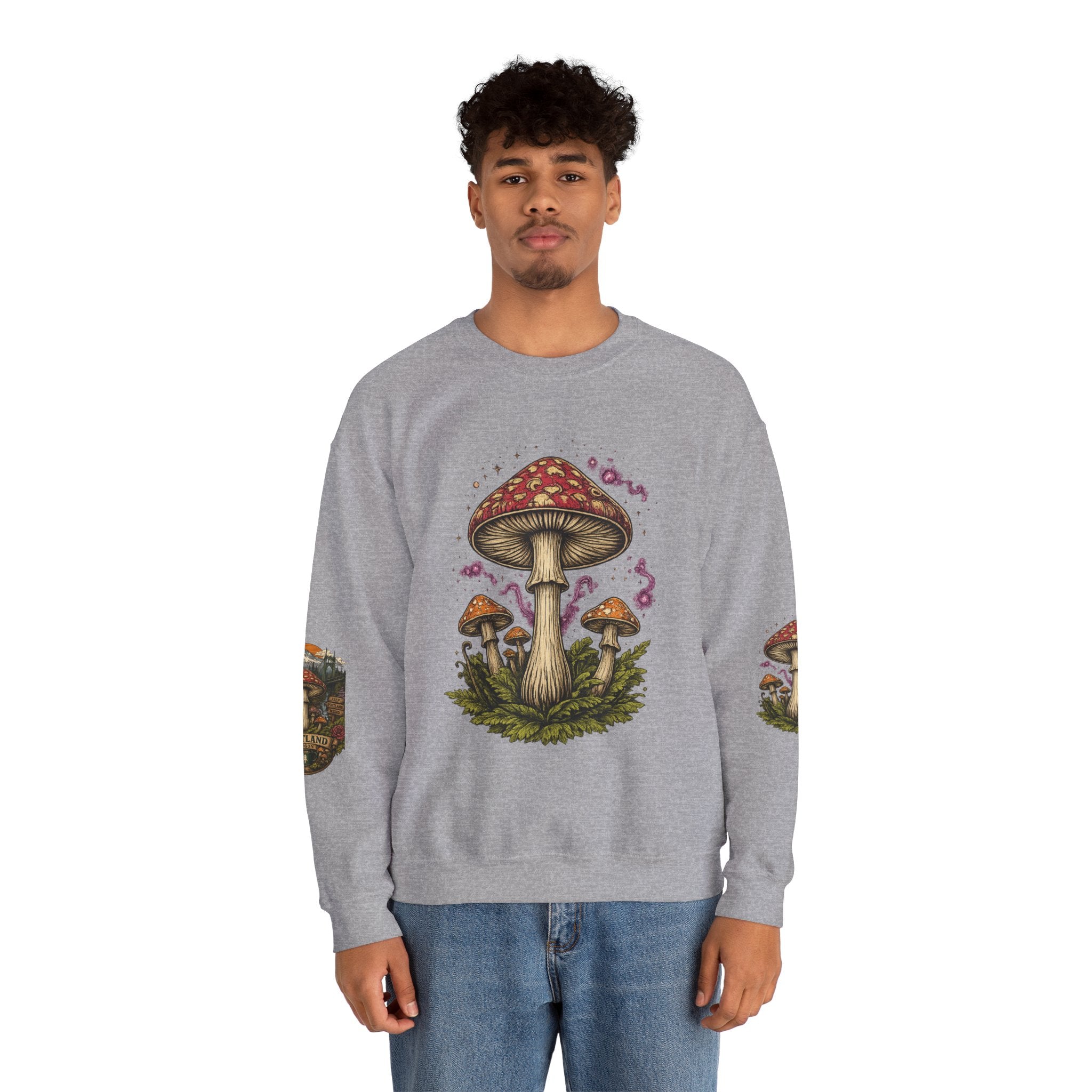 Mushroom Crewneck Sweatshirt — Portland Vintage Psychedelic Fungi Graphic